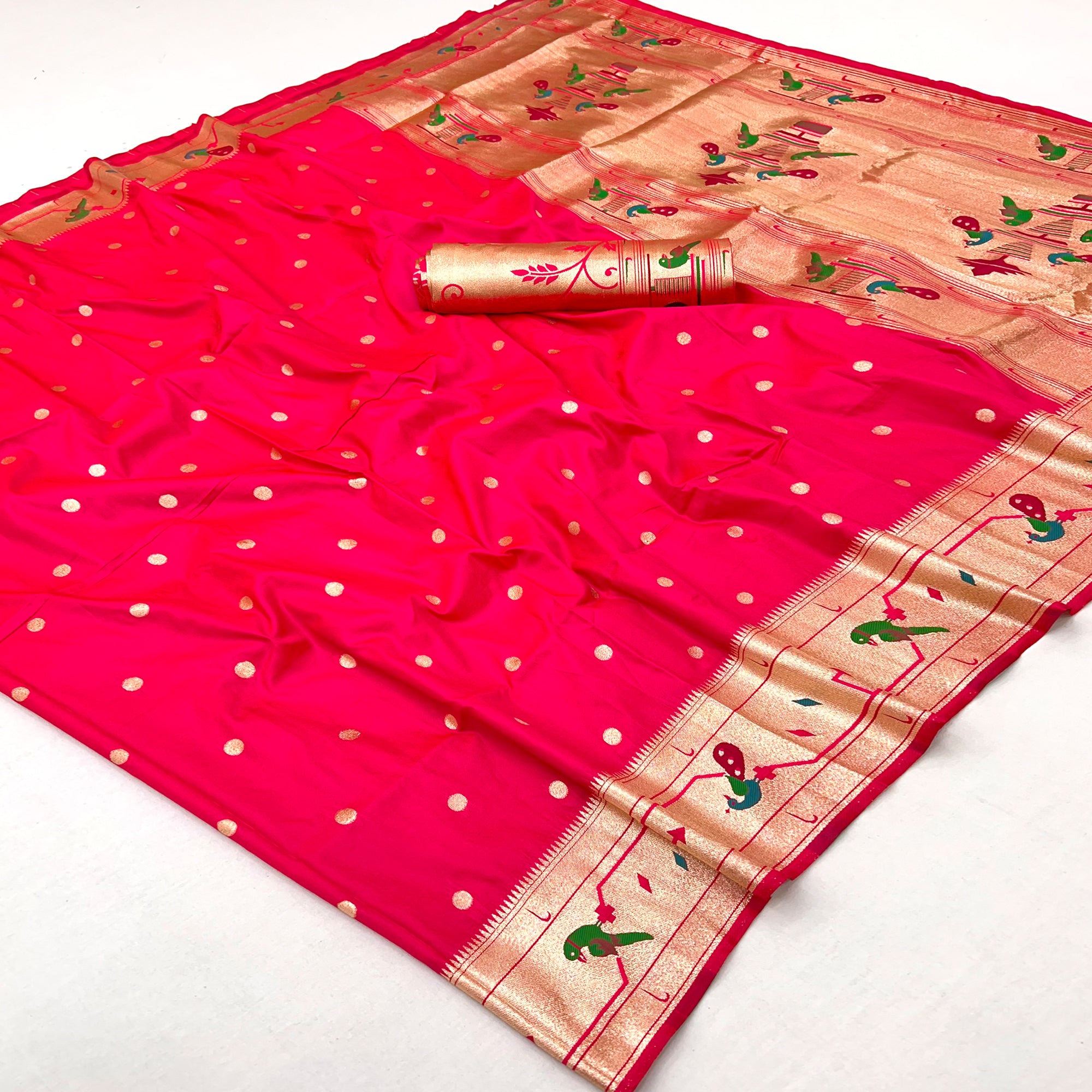 Rani Pink Floral Zari Weaving Work Silk Blend Paithani Saree With Traditional Charm