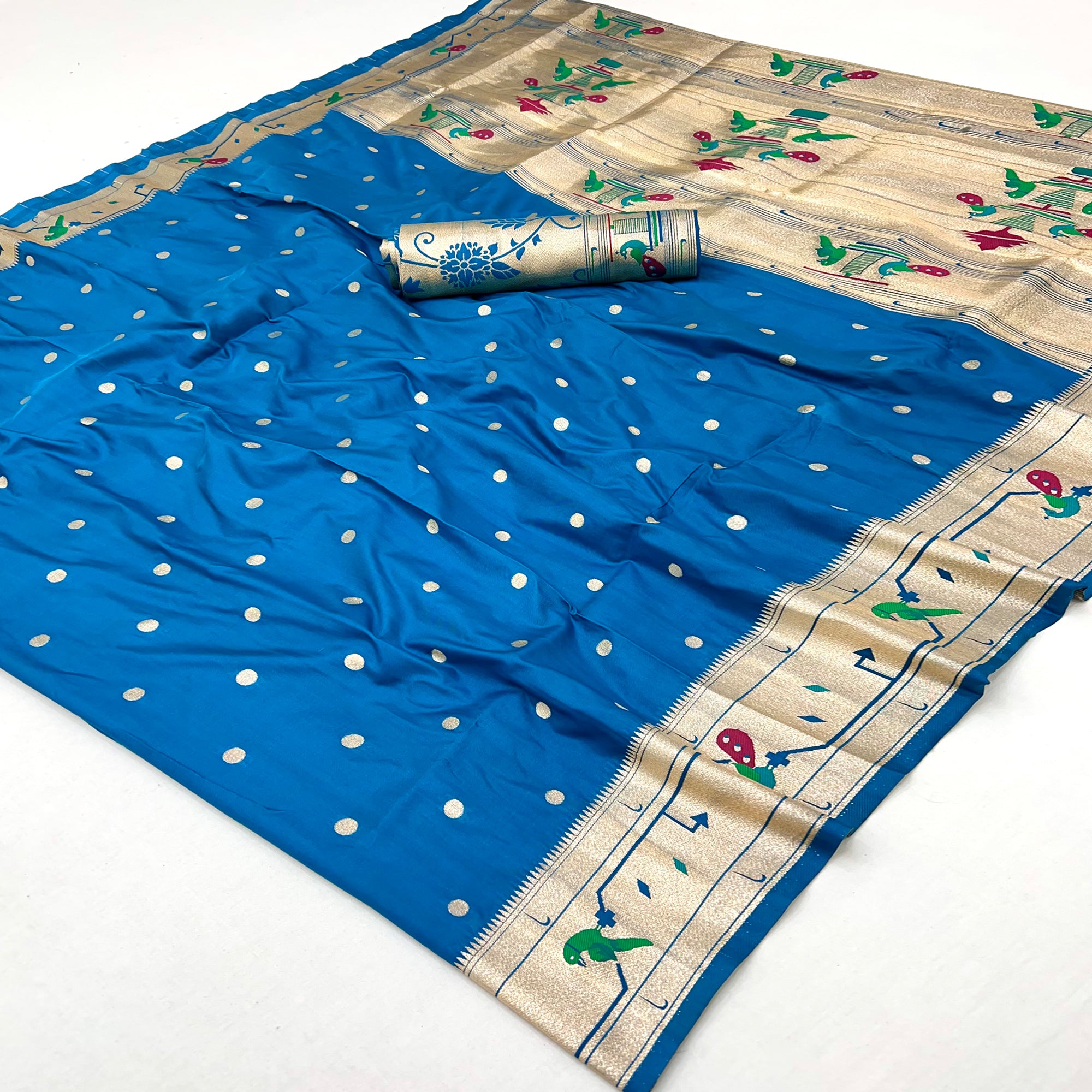 Blue Floral Zari Weaving Work Silk Blend Paithani Saree With Traditional Charm