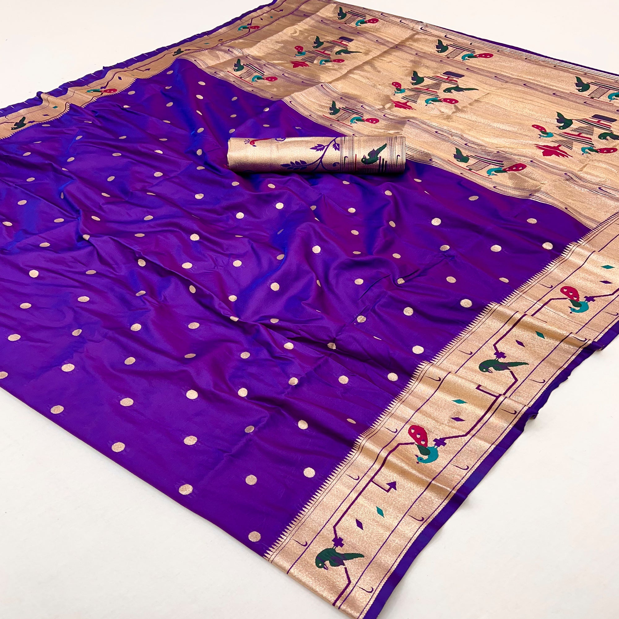 Royal Purple Floral Zari Weaving Work Silk Blend Paithani Saree With Traditional Charm