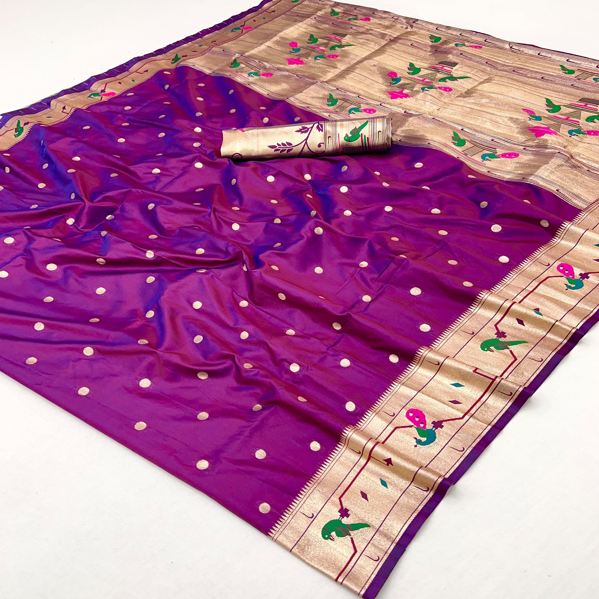 Dark Magenta Floral Zari Weaving Work Silk Blend Paithani Saree With Traditional Charm