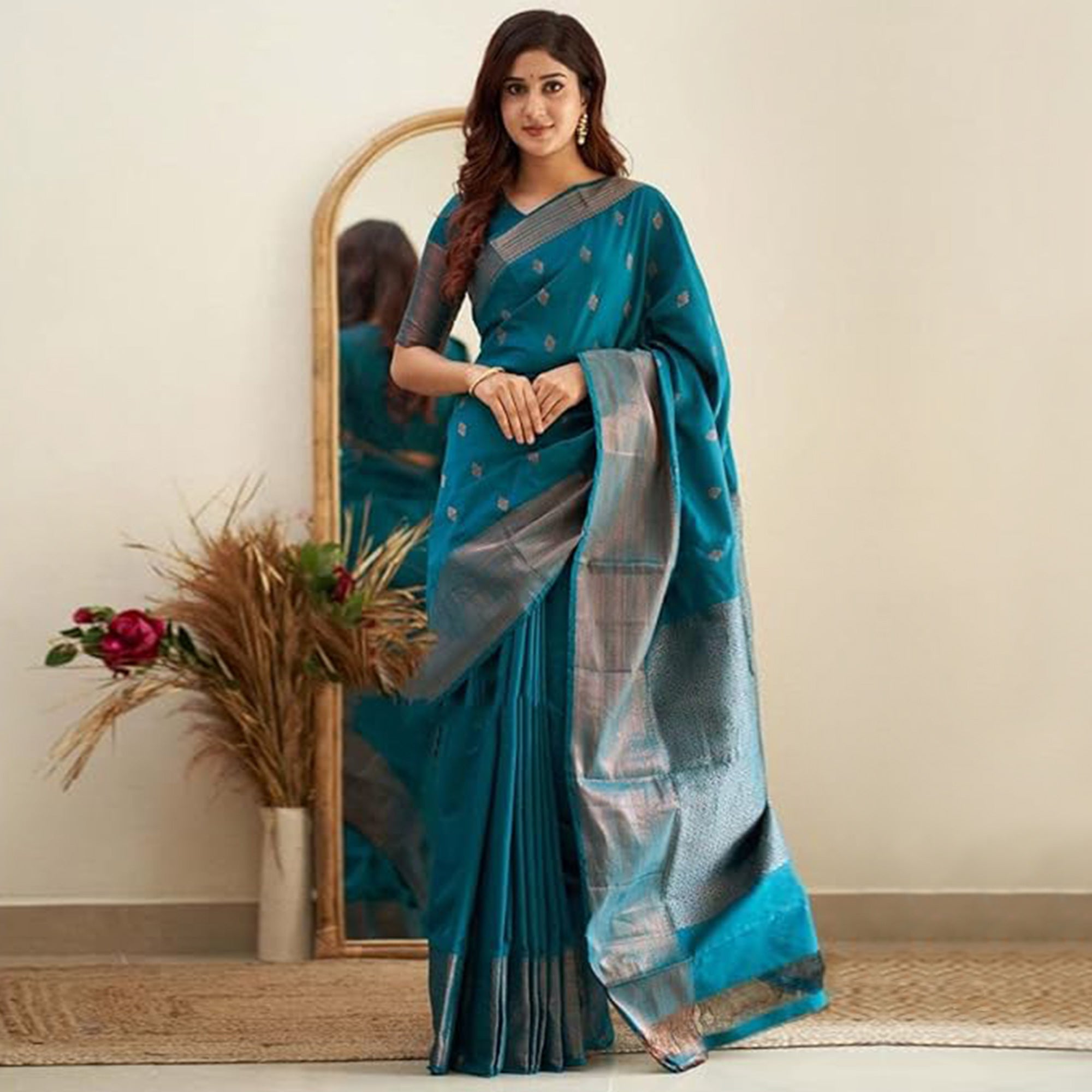 Teal Woven Banarasi Silk Saree