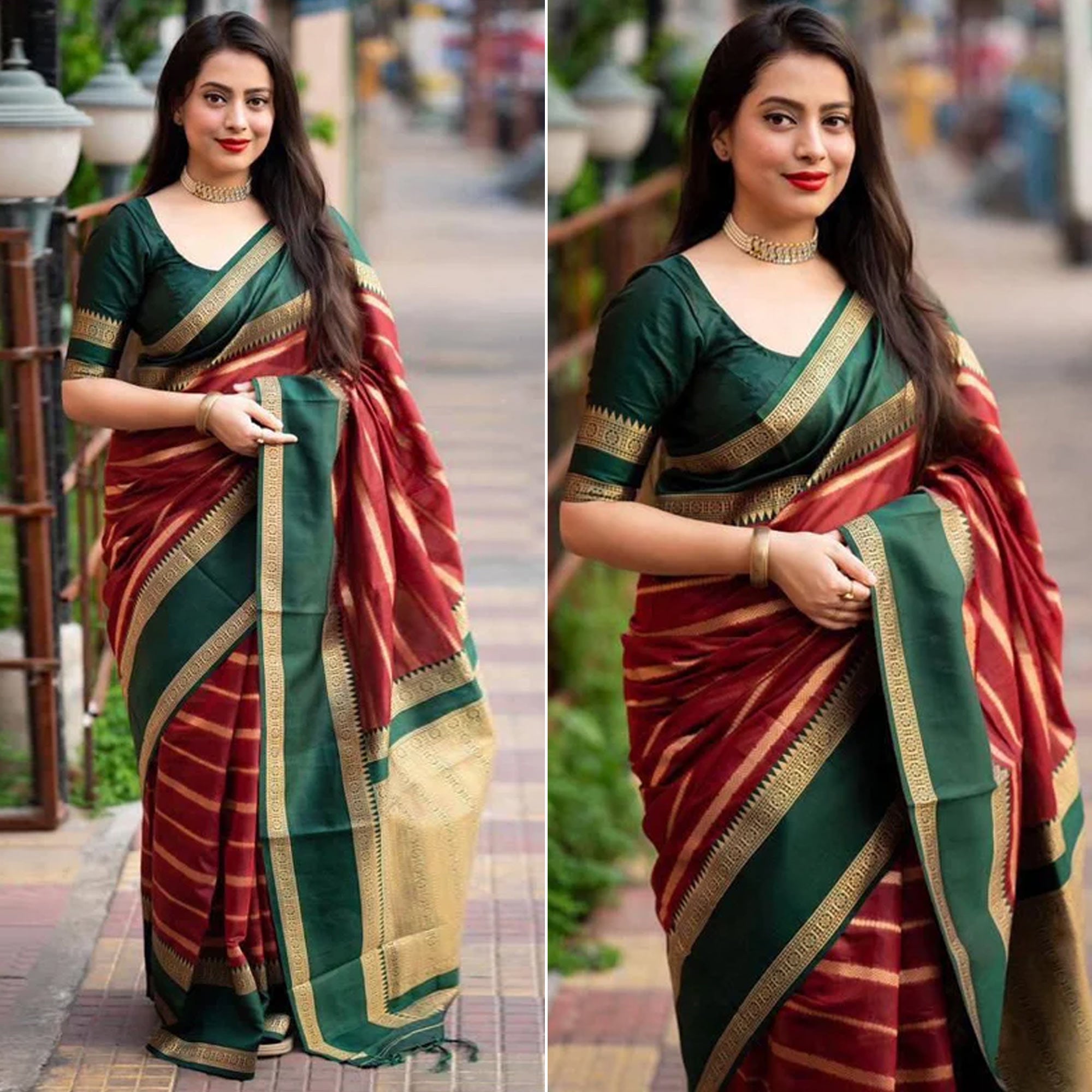 Maroon Woven Banarasi Silk Saree with Tassels