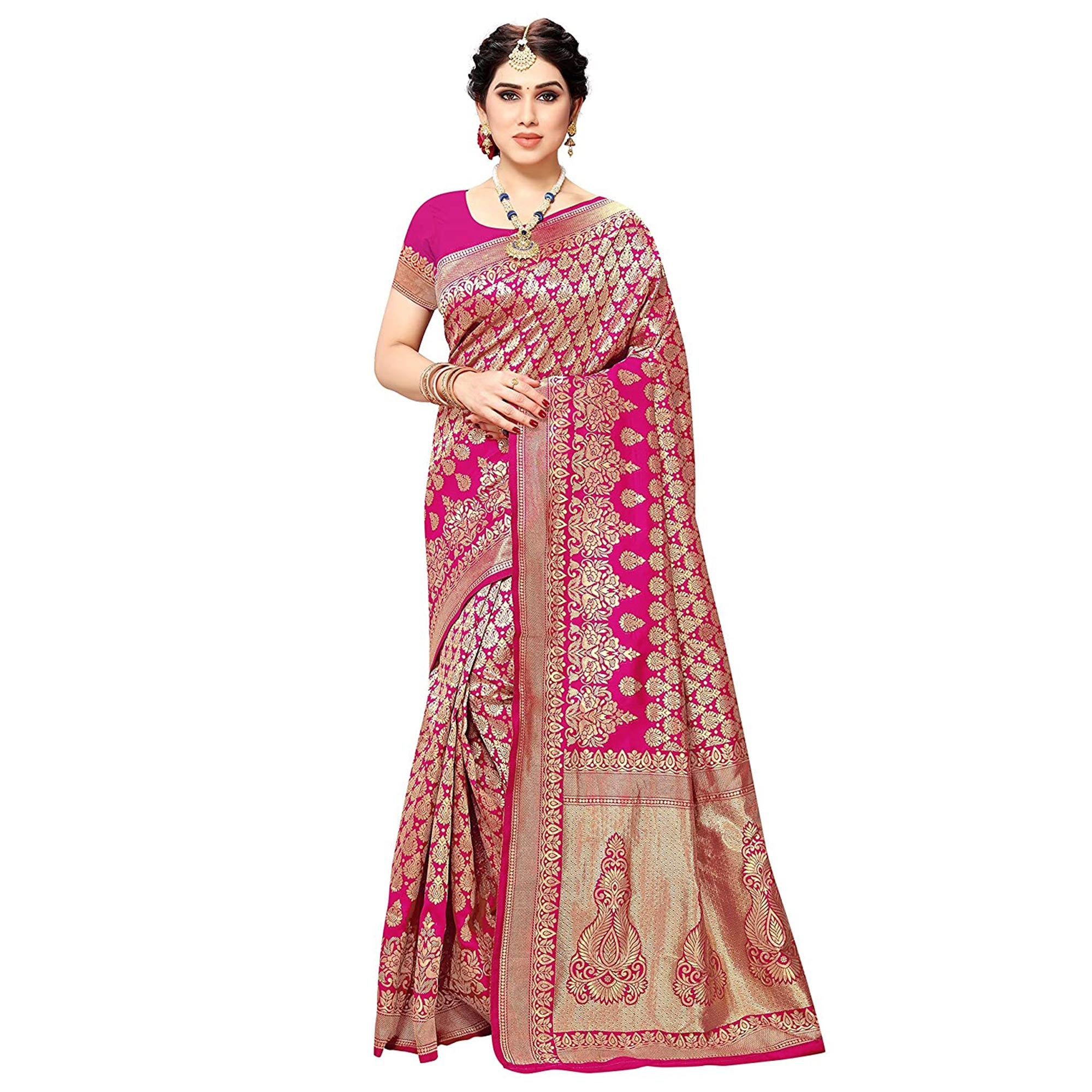 Pink Woven Art Silk Saree