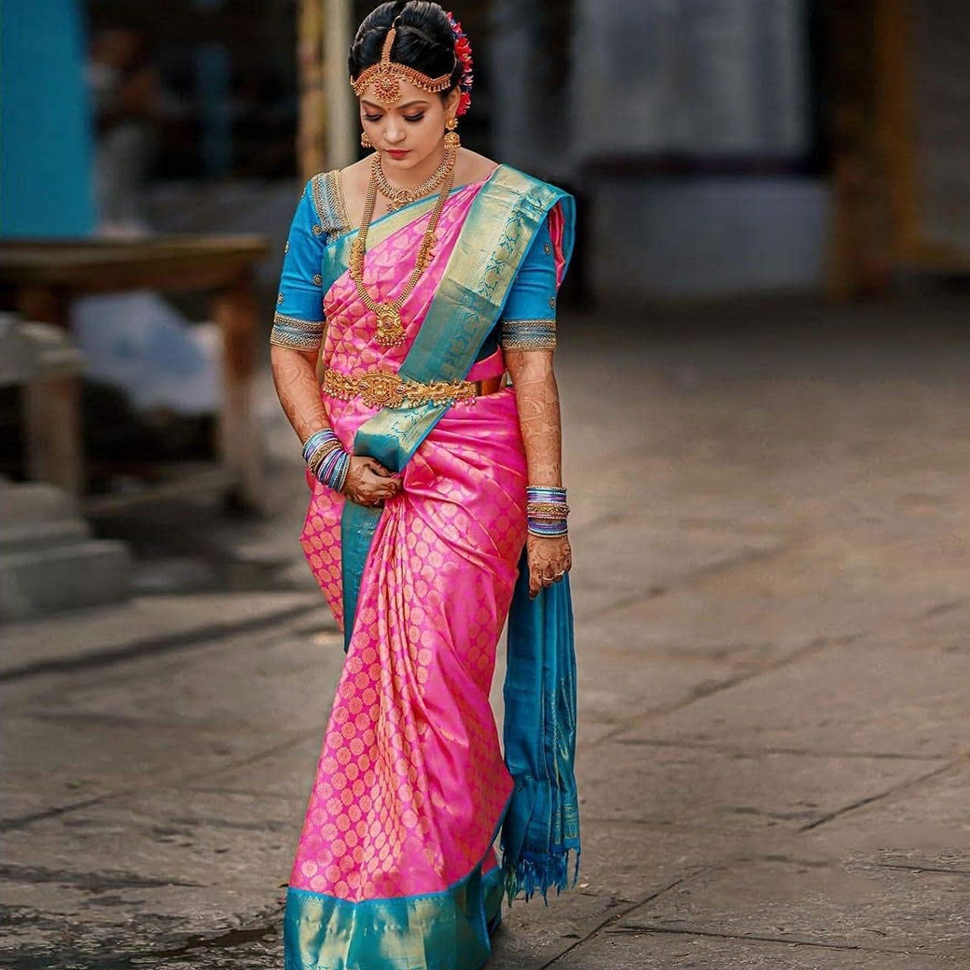 Pink Woven Banarasi Silk Saree