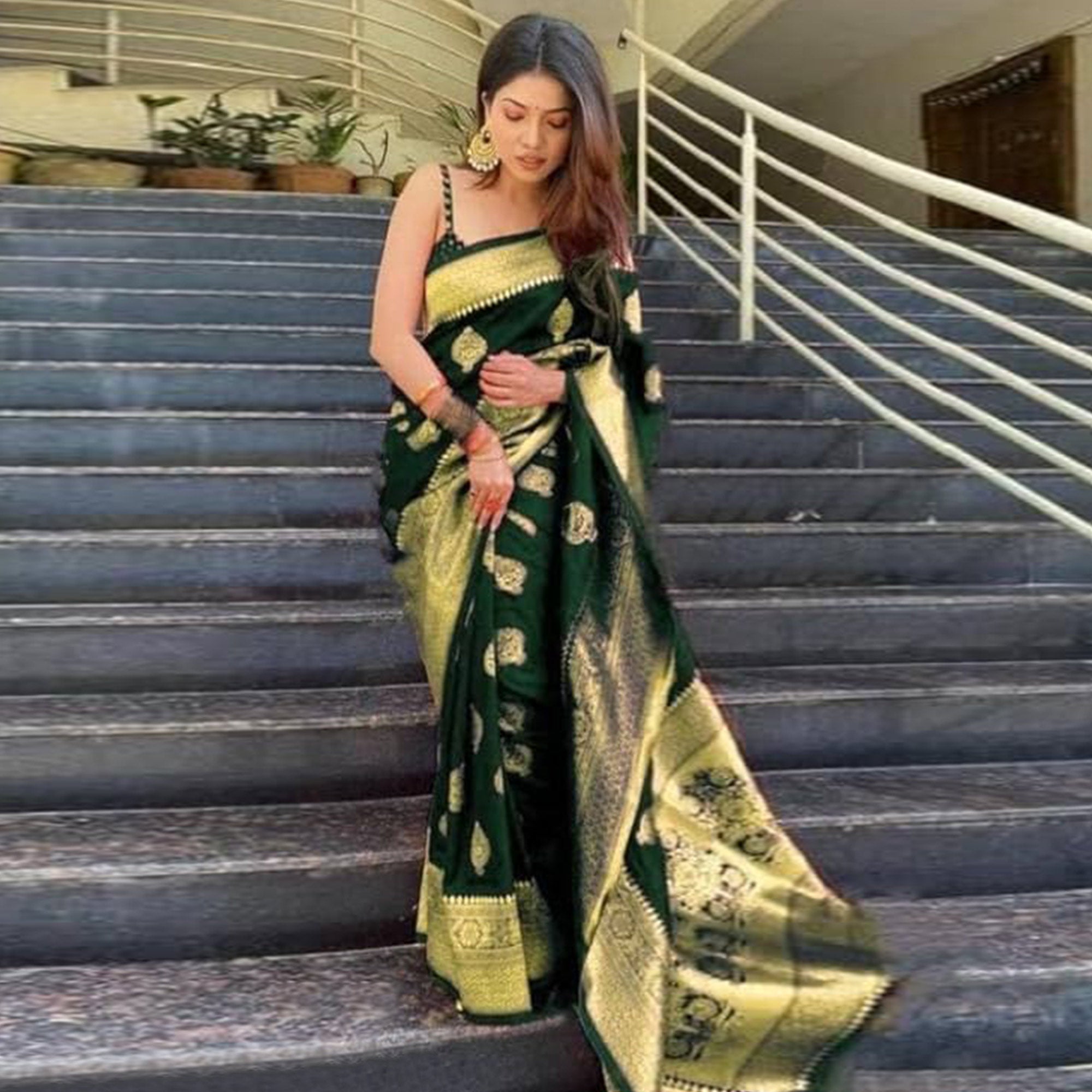 Green Woven Banarasi Silk Saree