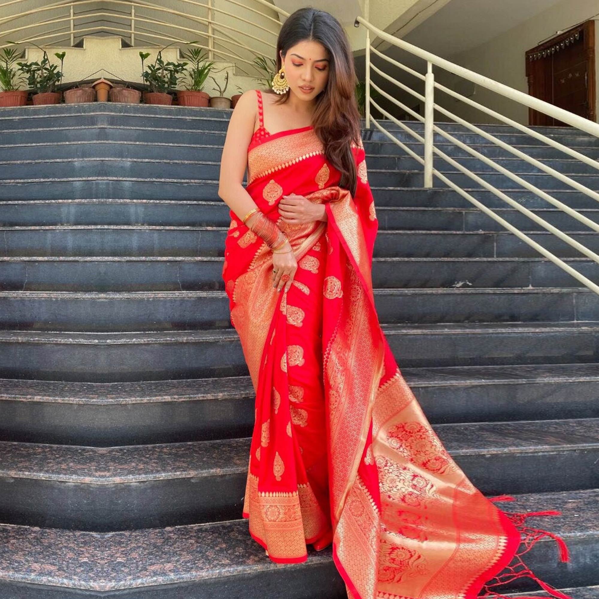 Red Woven Banarasi Silk Saree