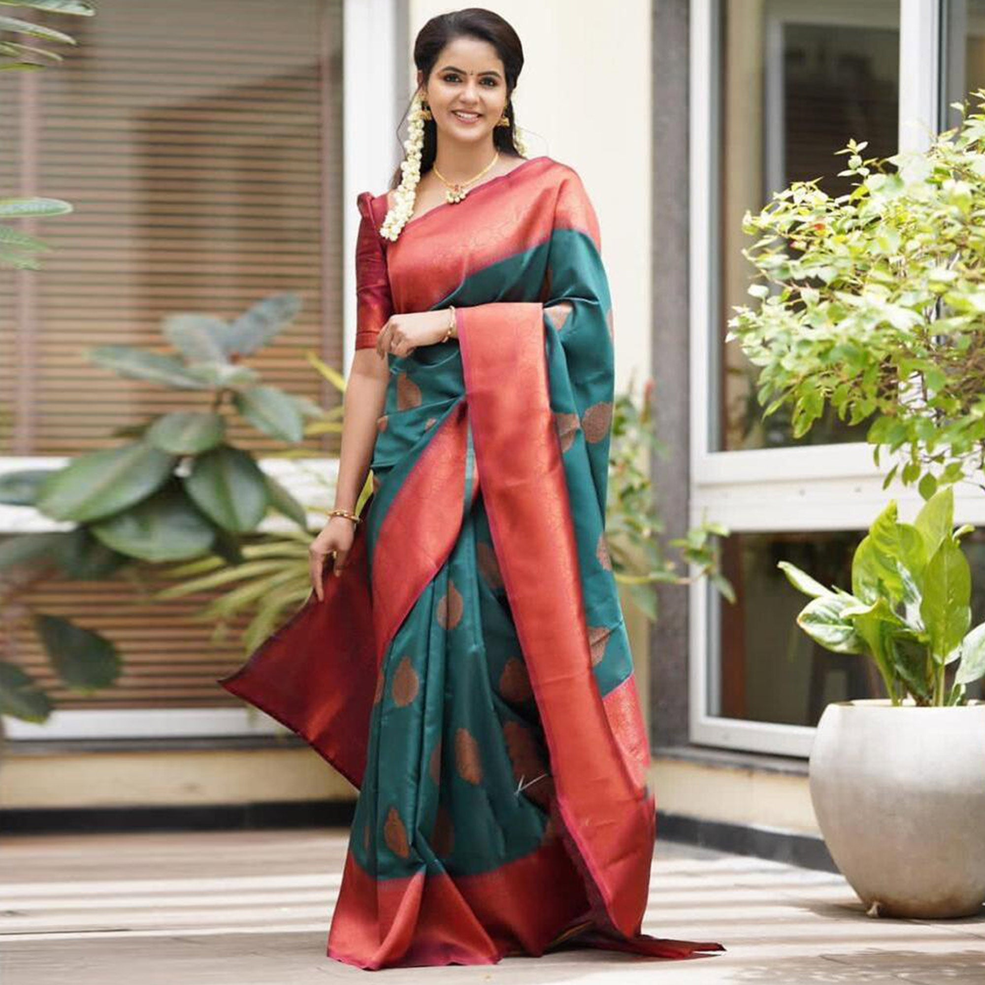 Green Woven Banarasi Silk Saree