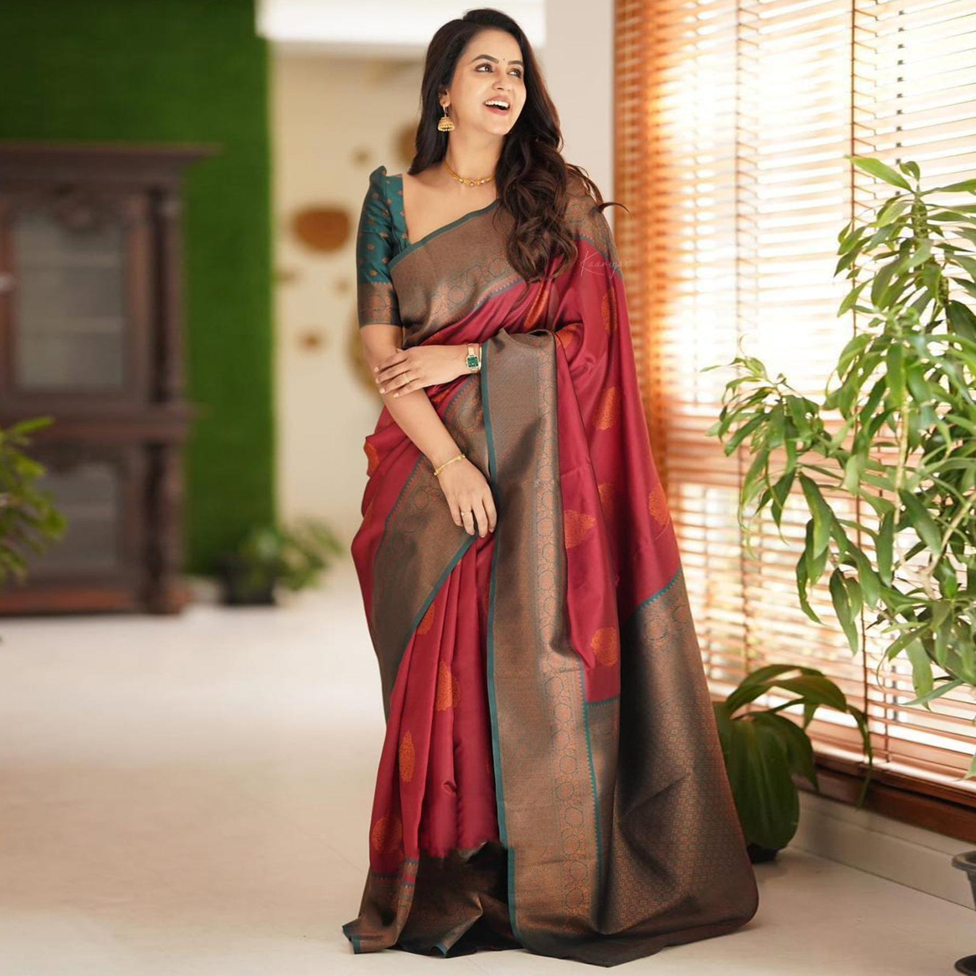 Maroon Woven Banarasi Silk Saree