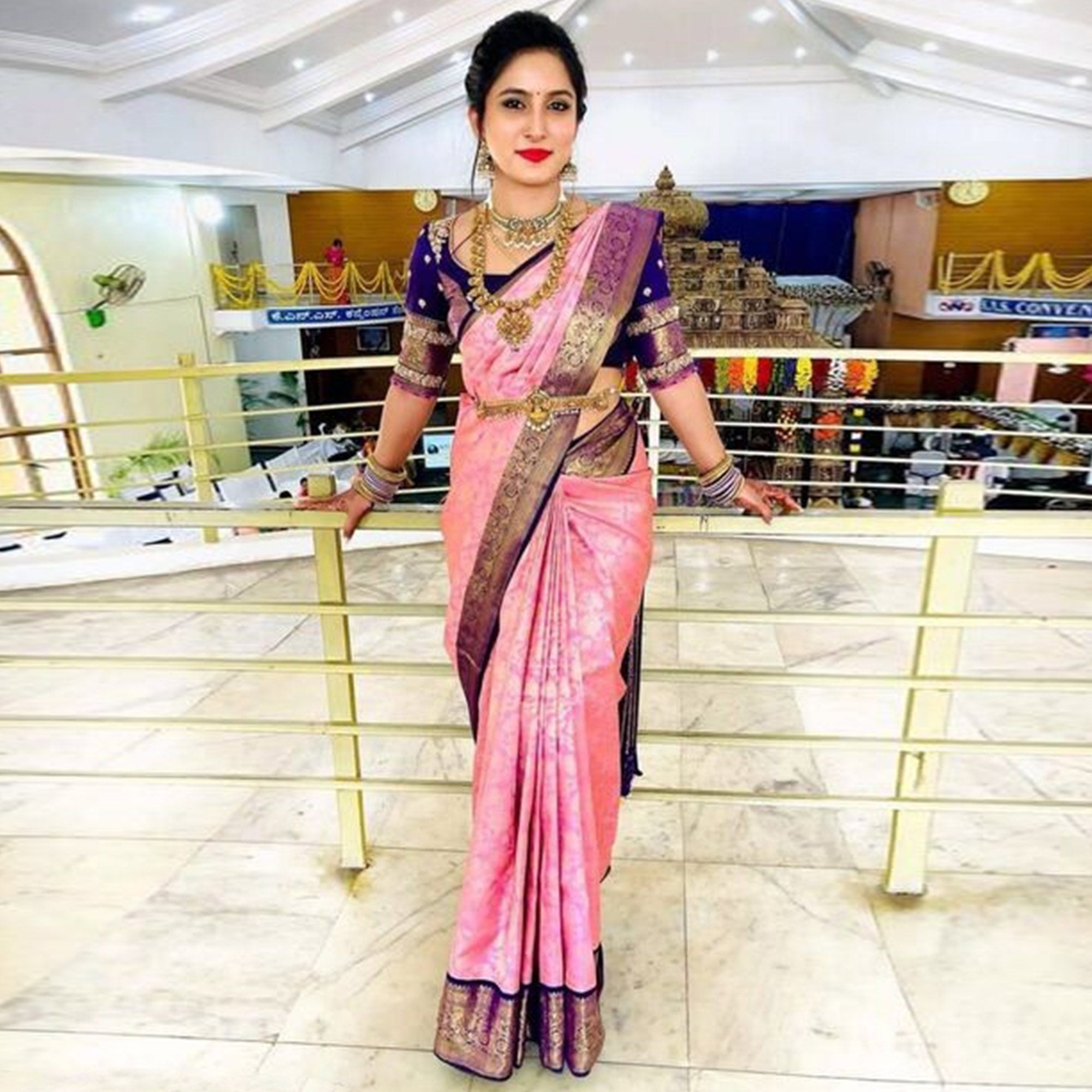 Pink Woven Banarasi Silk Saree