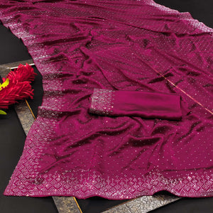 Rani Pink Swarovski Work Satin Saree