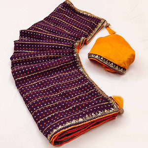 Charming Wine Bandhani Printed Georgette Saree With Glittering Sequins & Zari Border