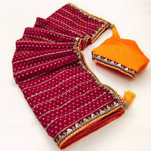 Charming Maroon Bandhani Printed Georgette Saree With Glittering Sequins & Zari Border