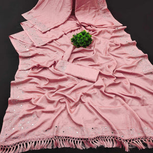 Peach Mirror With Swarovski Work Chinon Saree