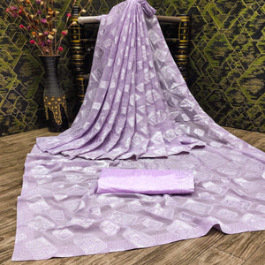 Lavender Floral Swarovski With Woven Jacquard Saree