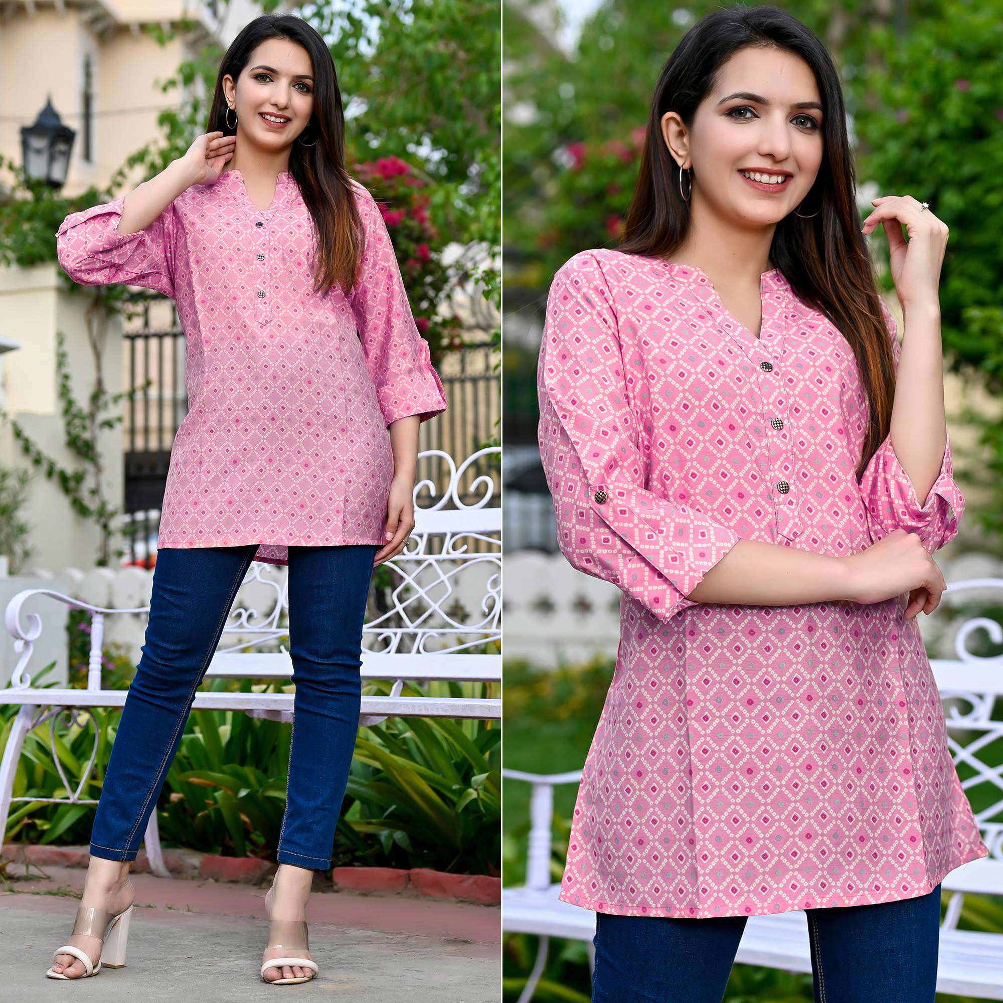 Pink Printed Chanderi Top