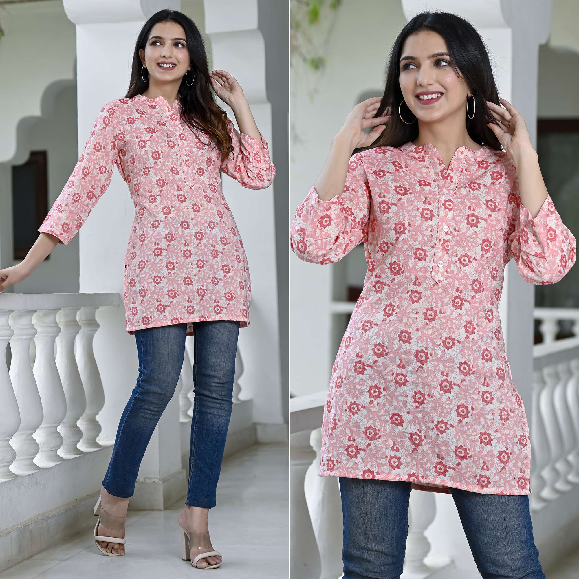 Pink Floral Foil Printed Rayon Top