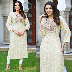 Offwhite Floral Foil Printed Rayon Kurti