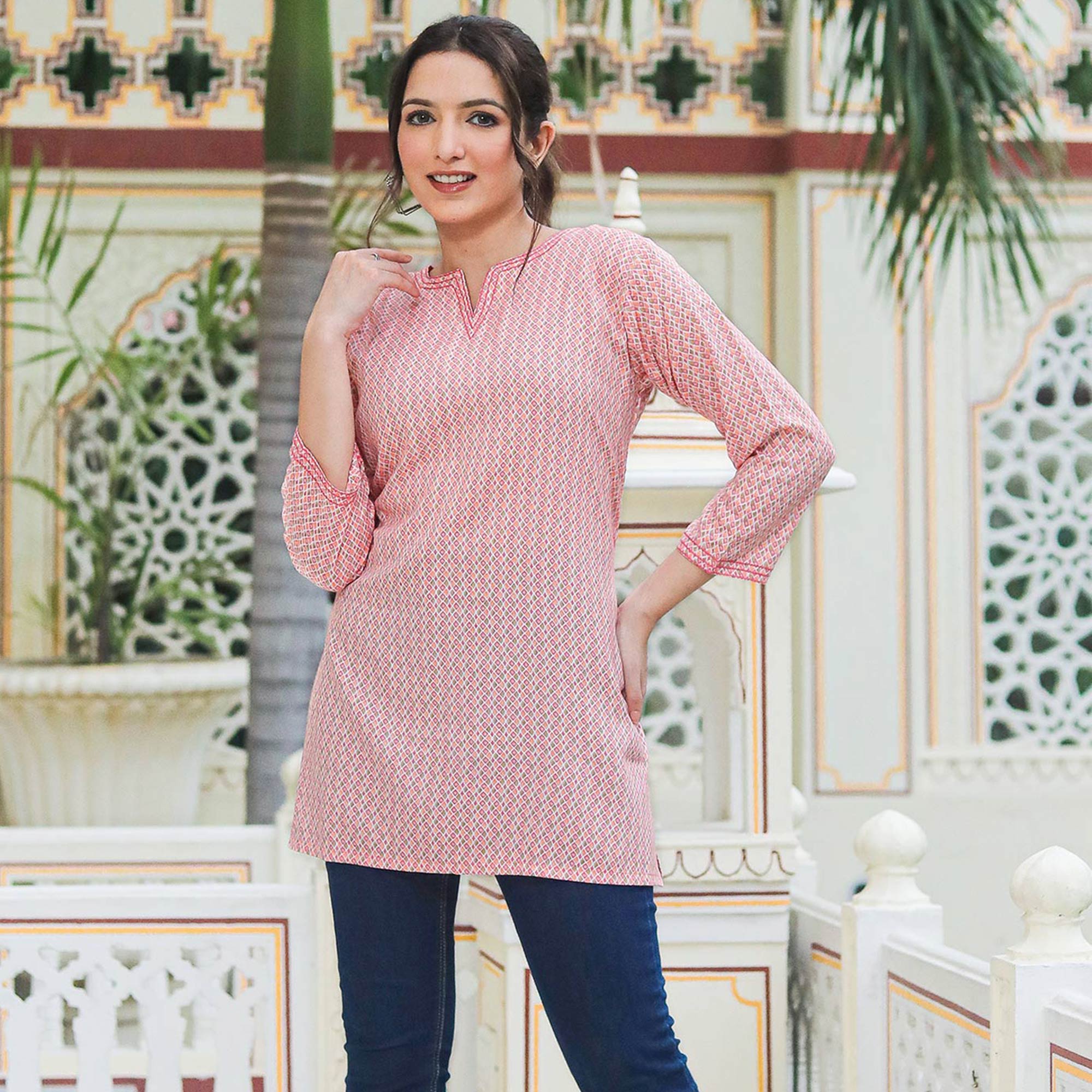 Pink Printed Rayon Top