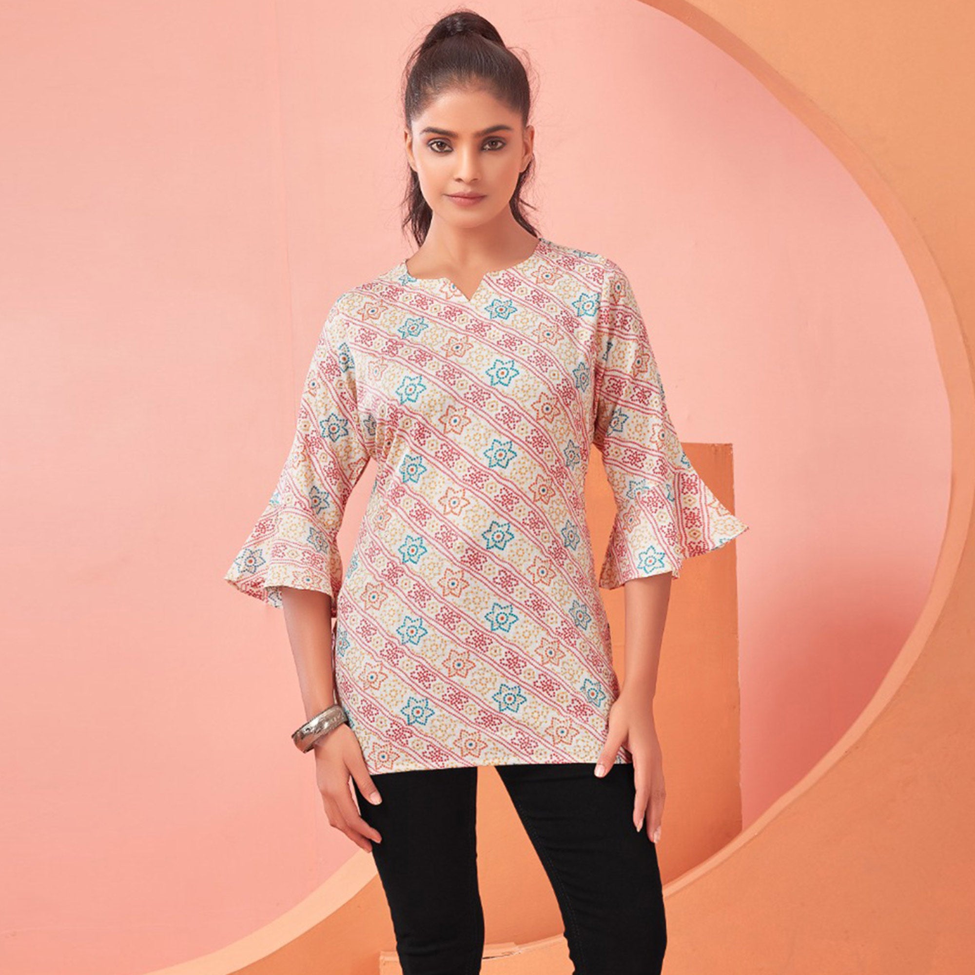 Pink Foil Printed Rayon Top