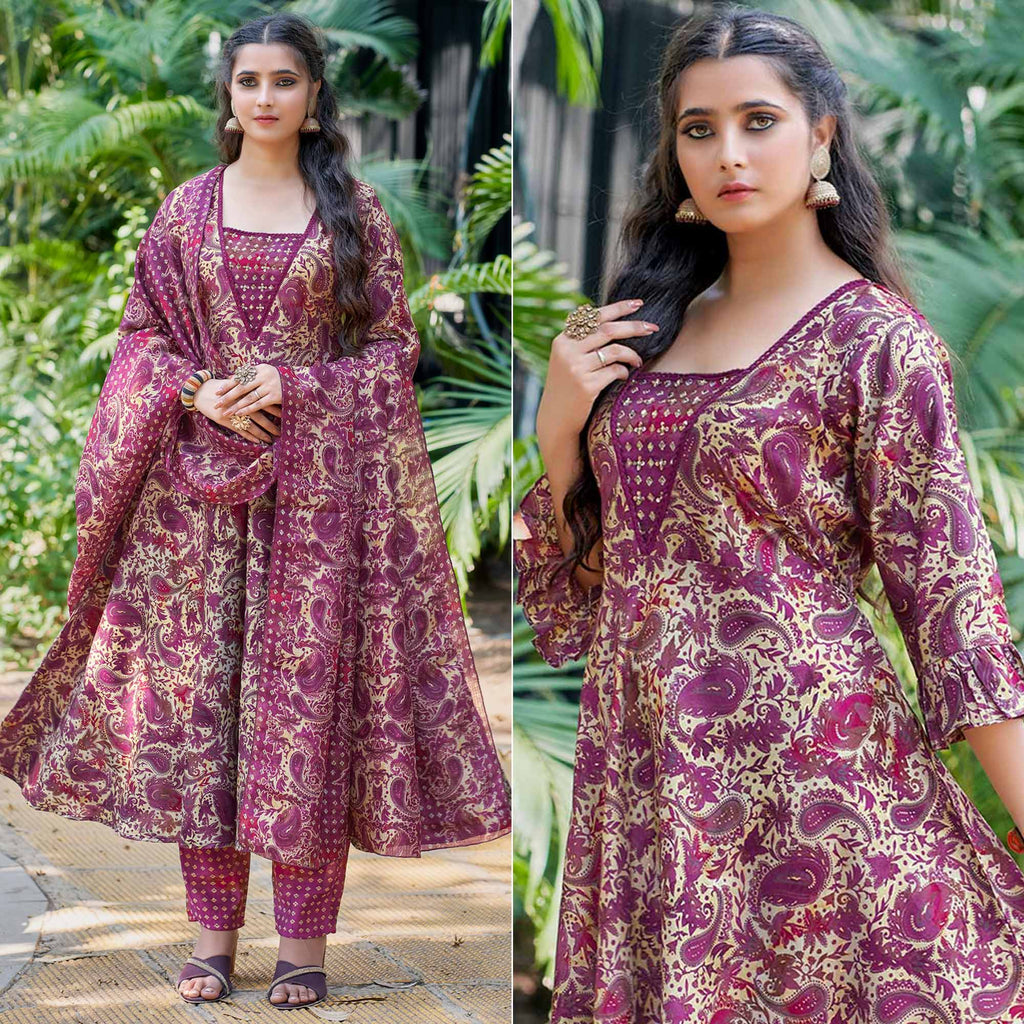 Wedding special Anarkali  Chanderi silk main image 0