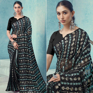 Black Sequins Embroidered Georgette Saree