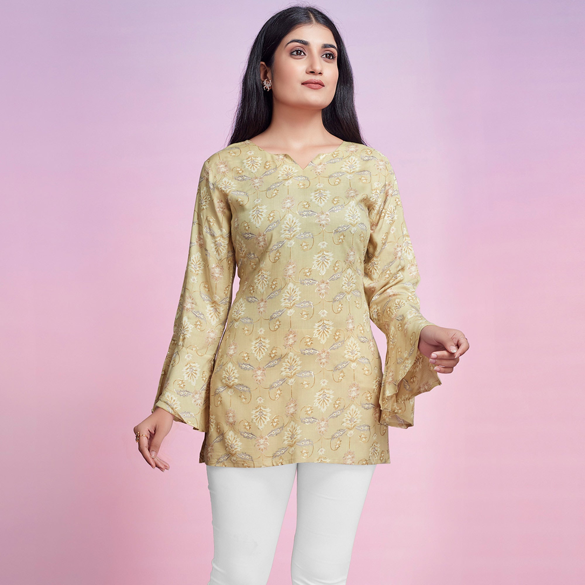 Chikoo Floral Foil Printed Chanderi Silk Top