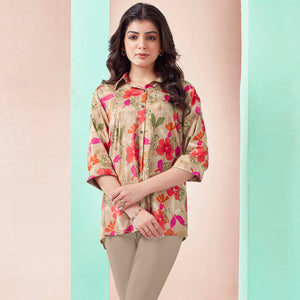 Chikoo Floral Foil Printed Muslin Top