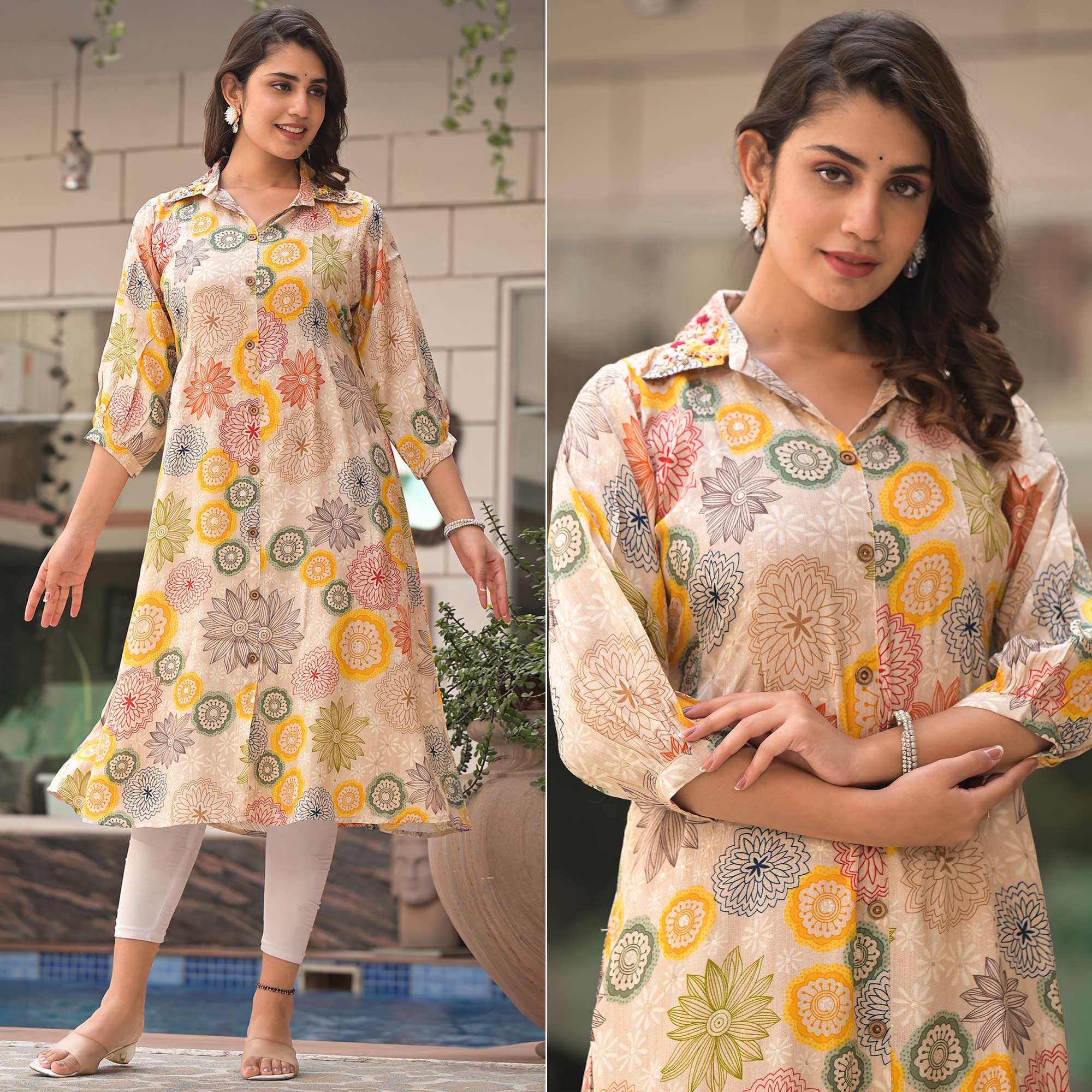 Multicolor Floral Printed Muslin A-line Kurti Dress