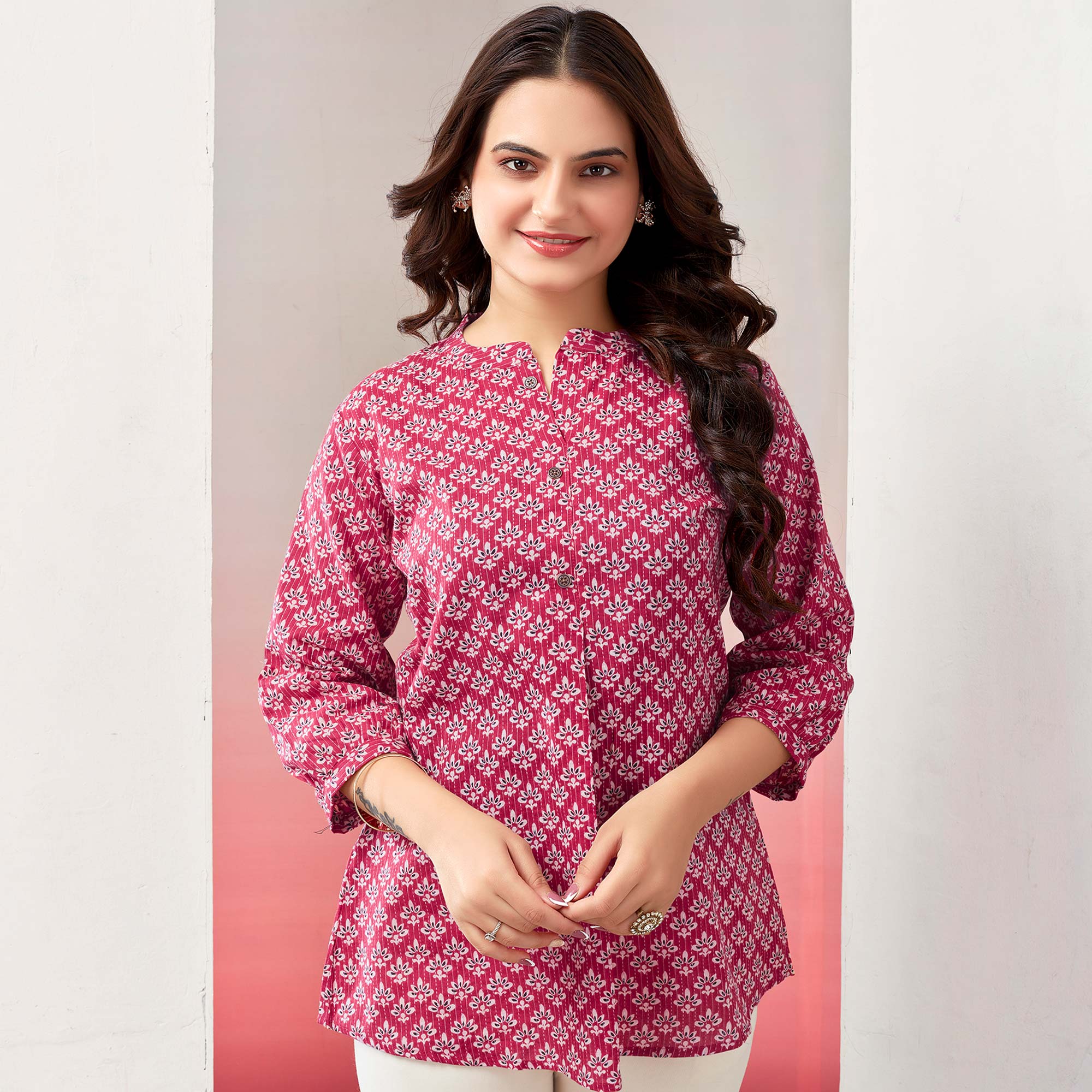 Red Printed Pure Cotton A-Line Top