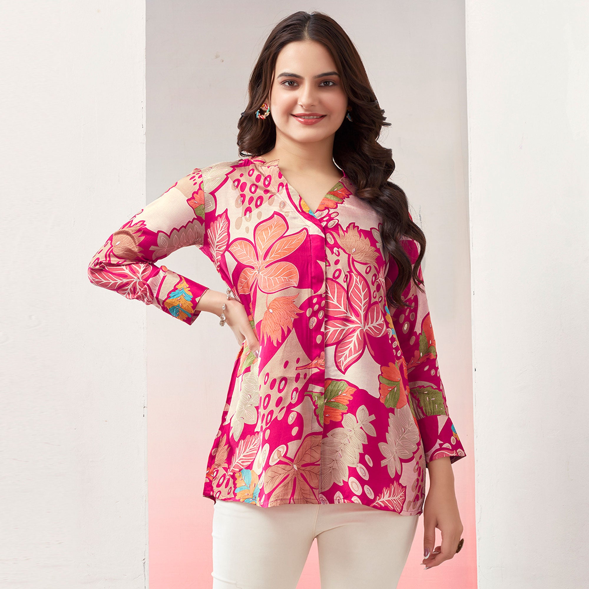 Pink Floral Foil Printed Muslin Top