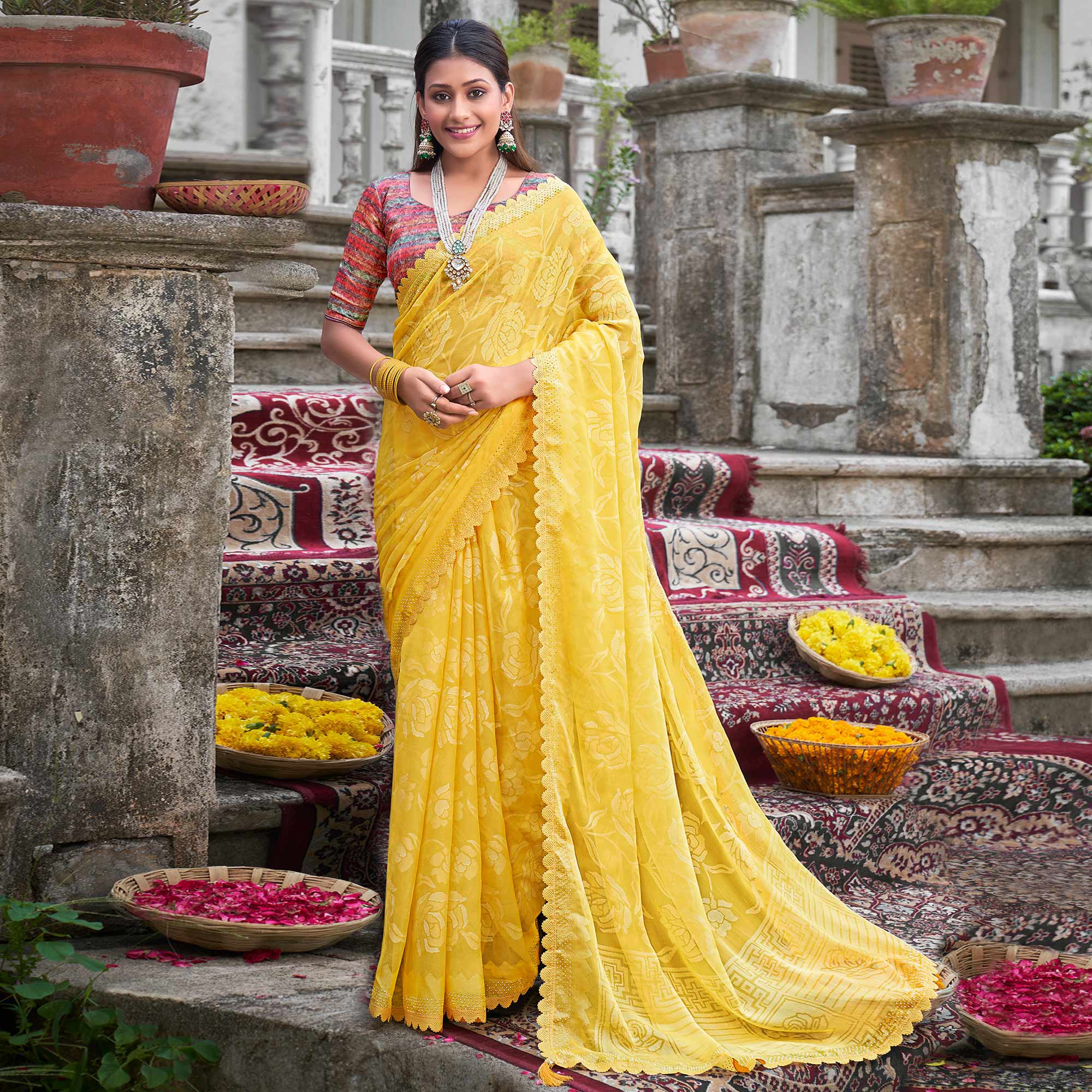 Yellow Woven With Swarovski Work Brasso Saree