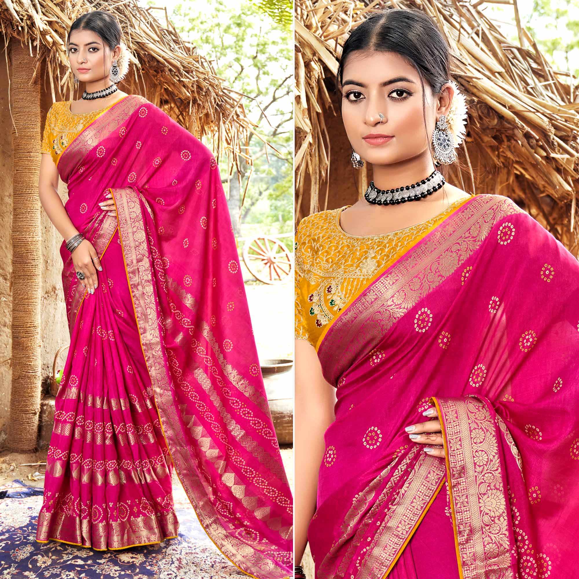 Pink Bandhani Printed Pure Silk Saree