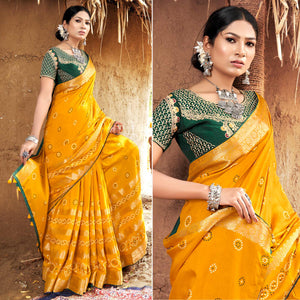 Yellow Bandhani Printed Pure Silk Saree