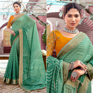Green Leheriya Printed Georgette Saree With Jacquard Border