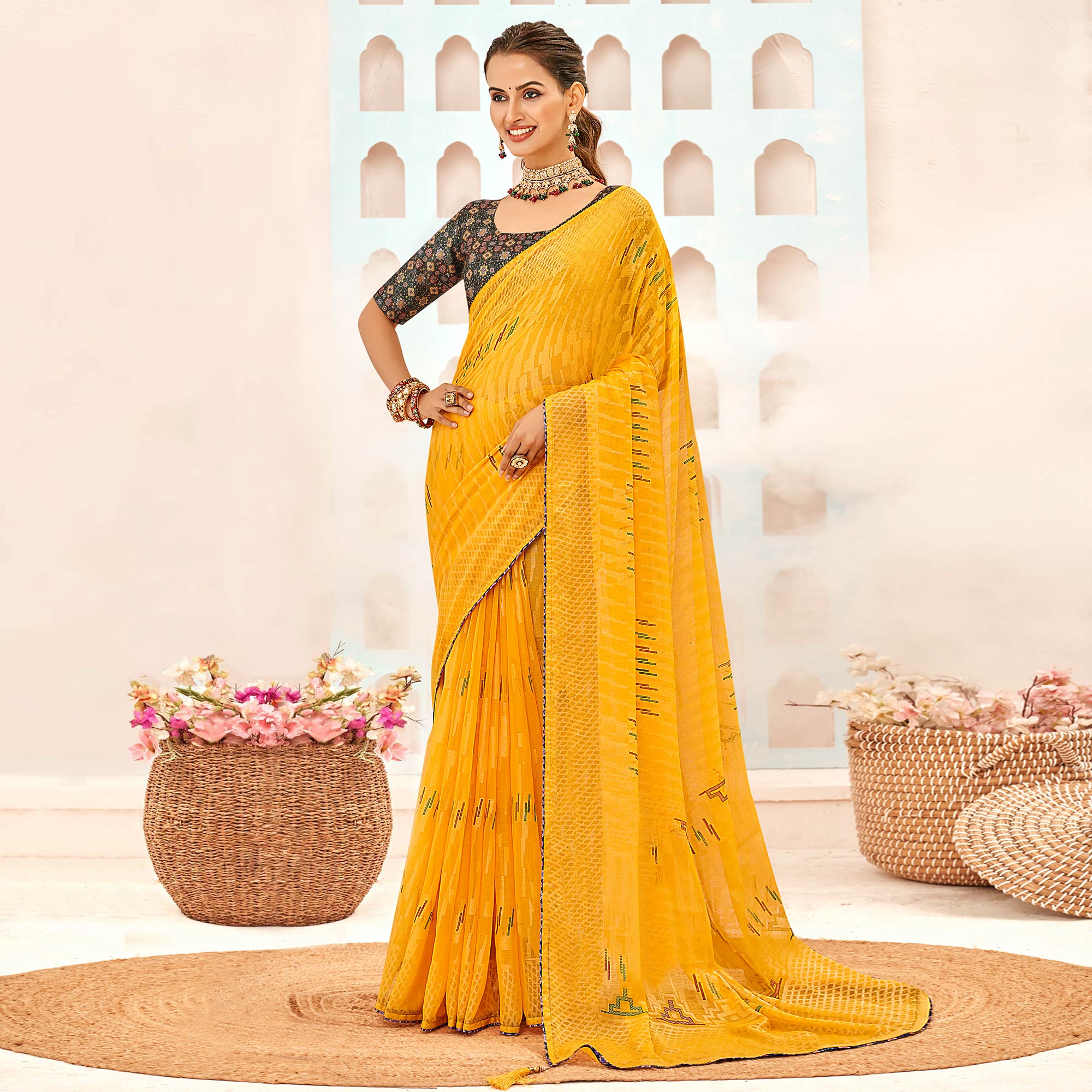 Yellow Georgette Brasso Saree