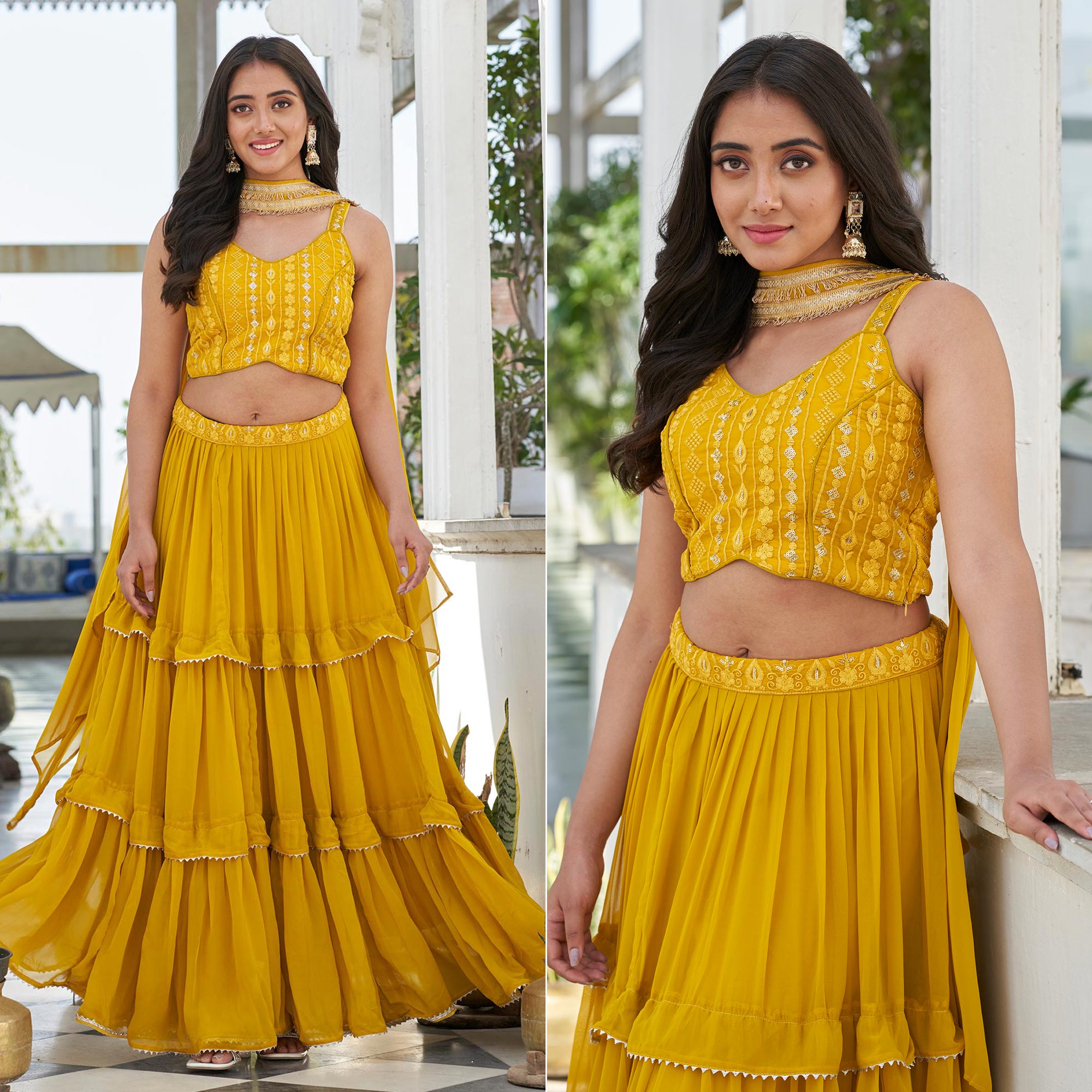 Yellow Embroidered Georgette Lehenga Choli