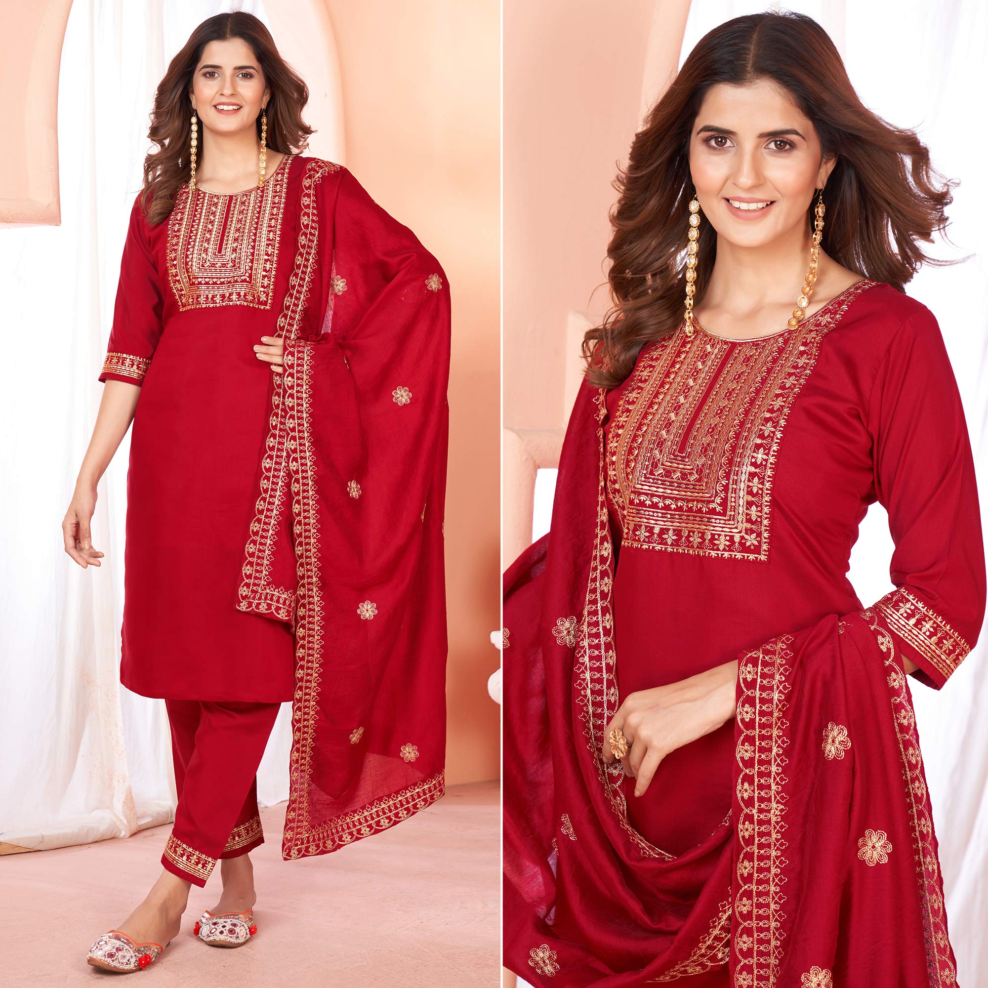 Maroon Sequins Embroidered Viscose Salwar Suit