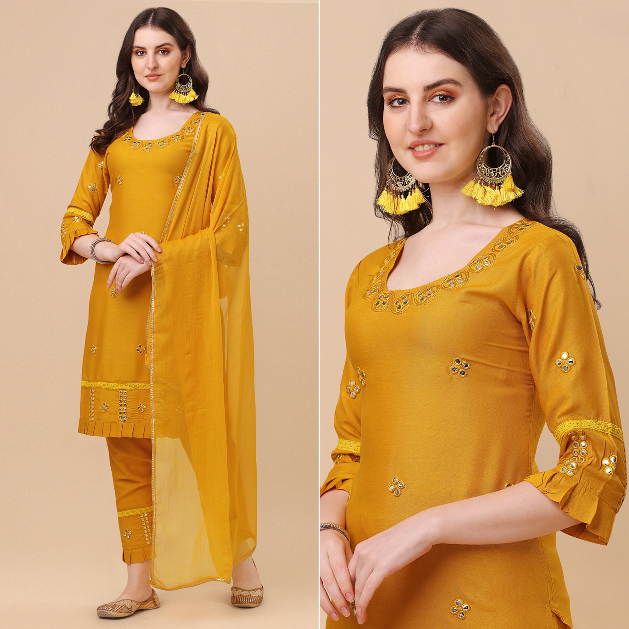 Yellow Embroidered Rayon Salwar Suit