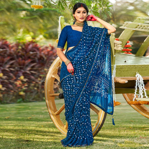 Blue Bandhani Printed Georgette Saree