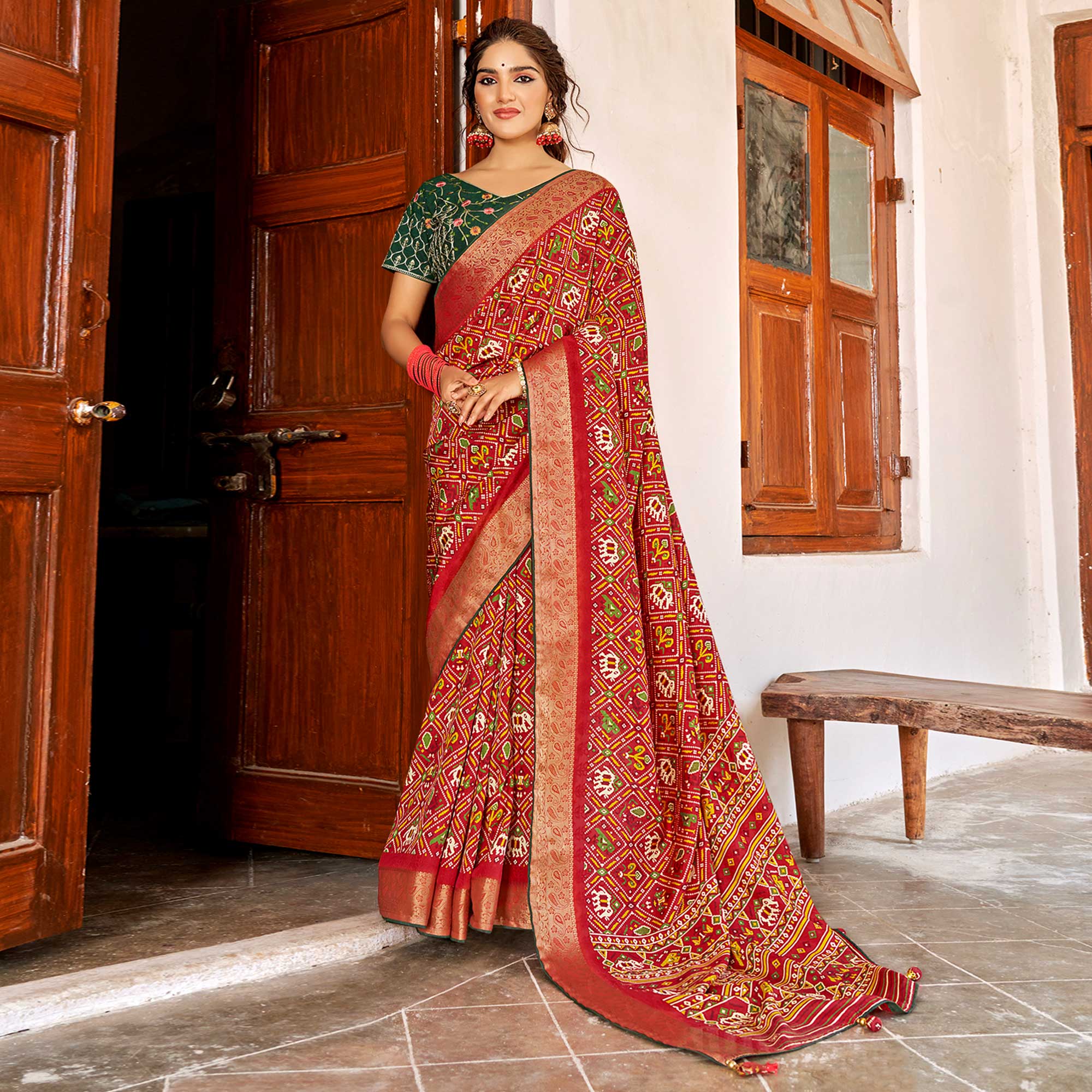 Red Patola Printed Art Silk Saree