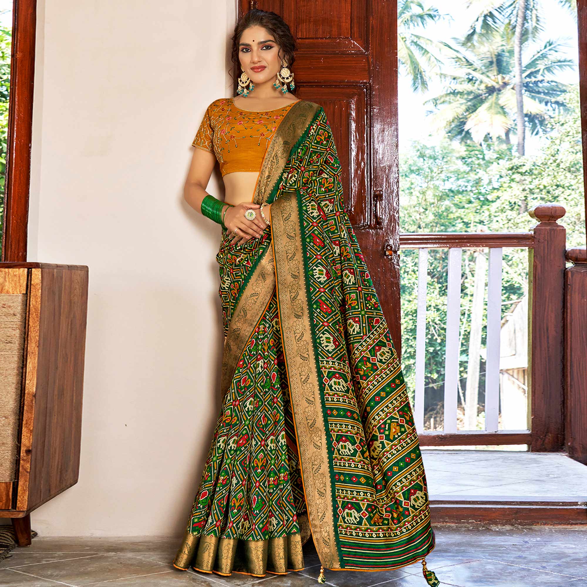 Green Patola Printed Art Silk Saree