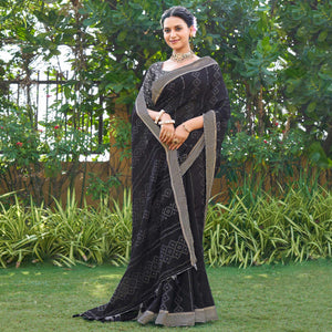 Black Printed Chiffon Saree