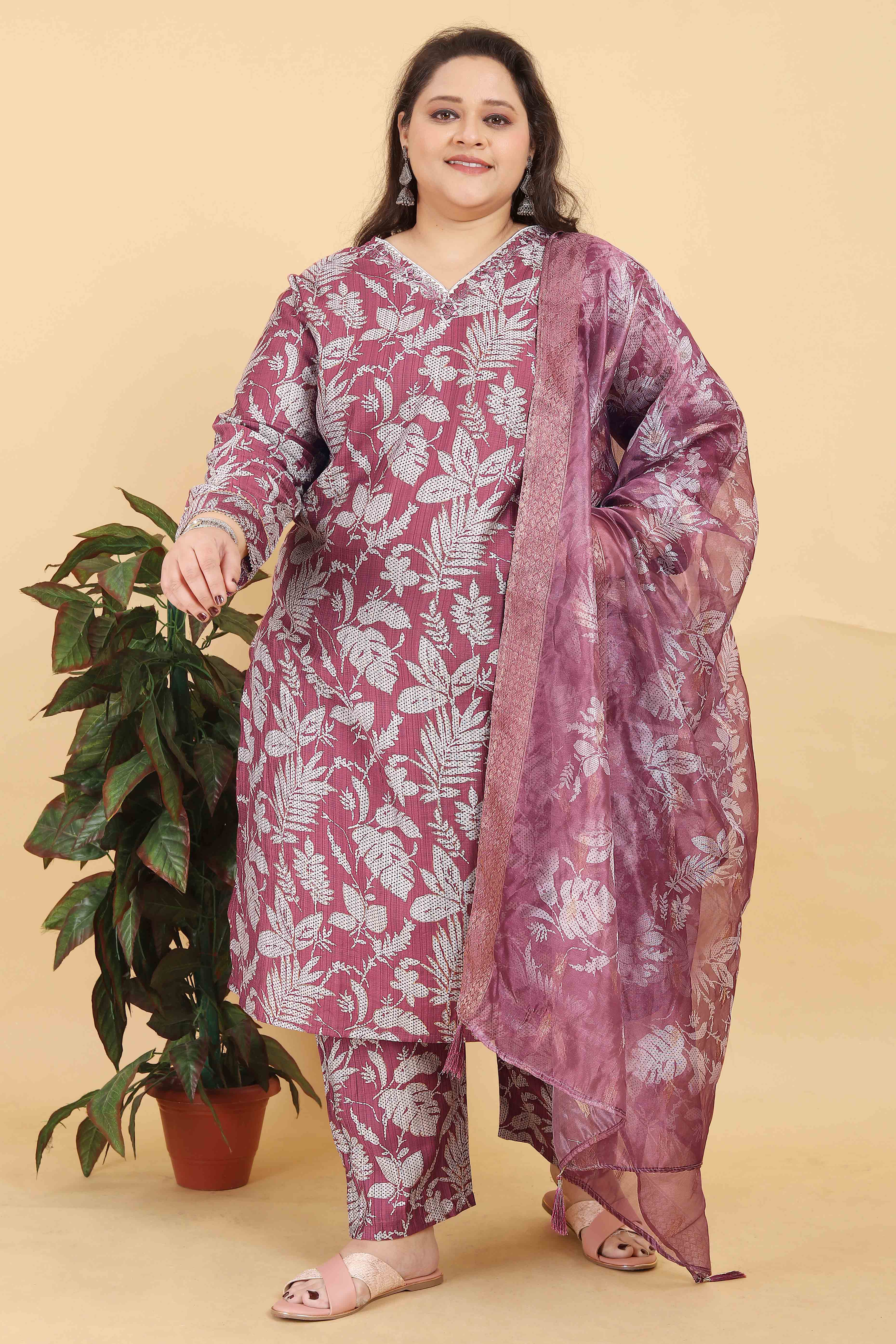 Onion Pink Floral Foil Printed With Mirror Handwork Viscose Salwar Suit