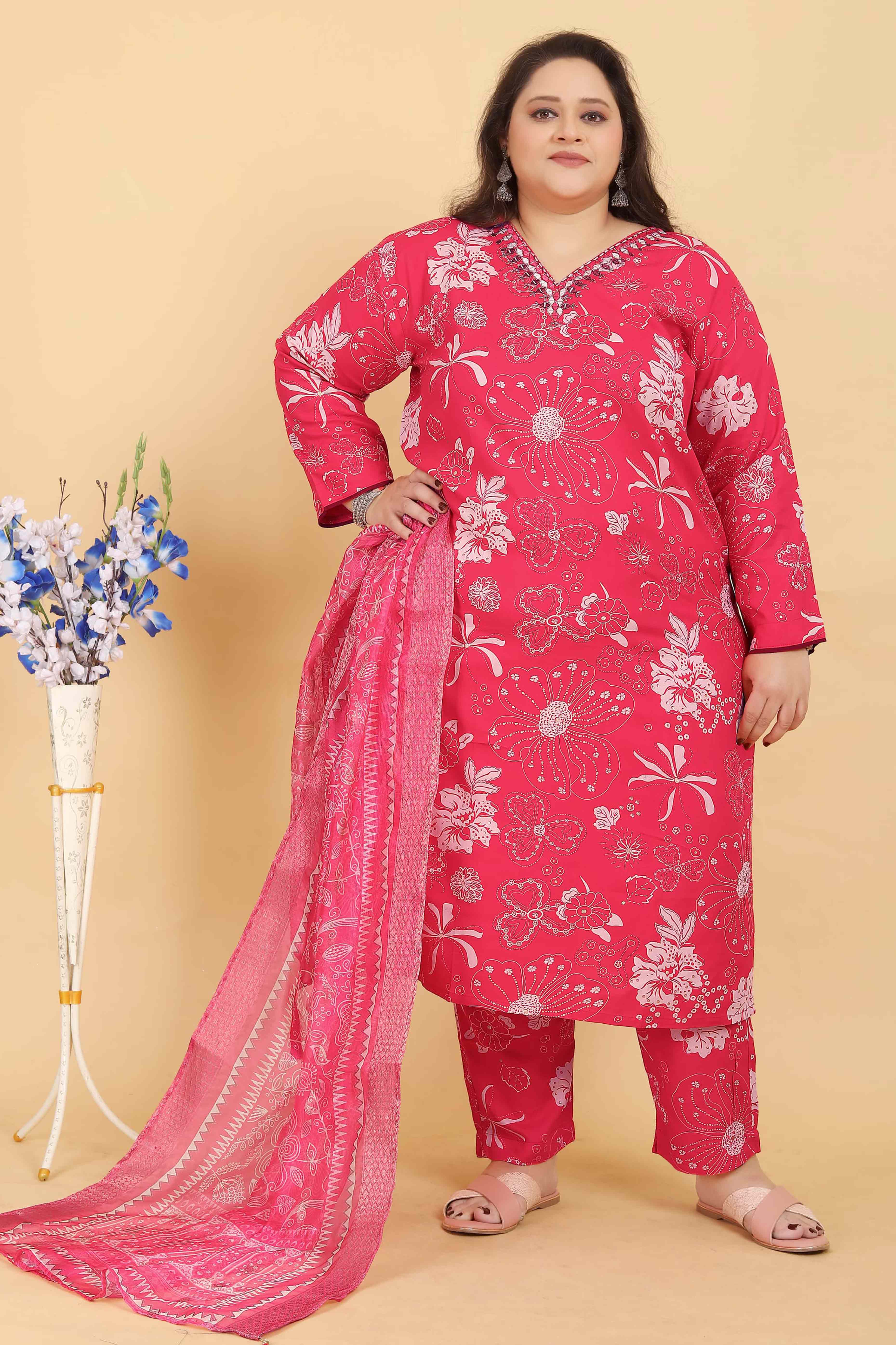 Pink Floral Printed Rayon Straight Salwar Suit