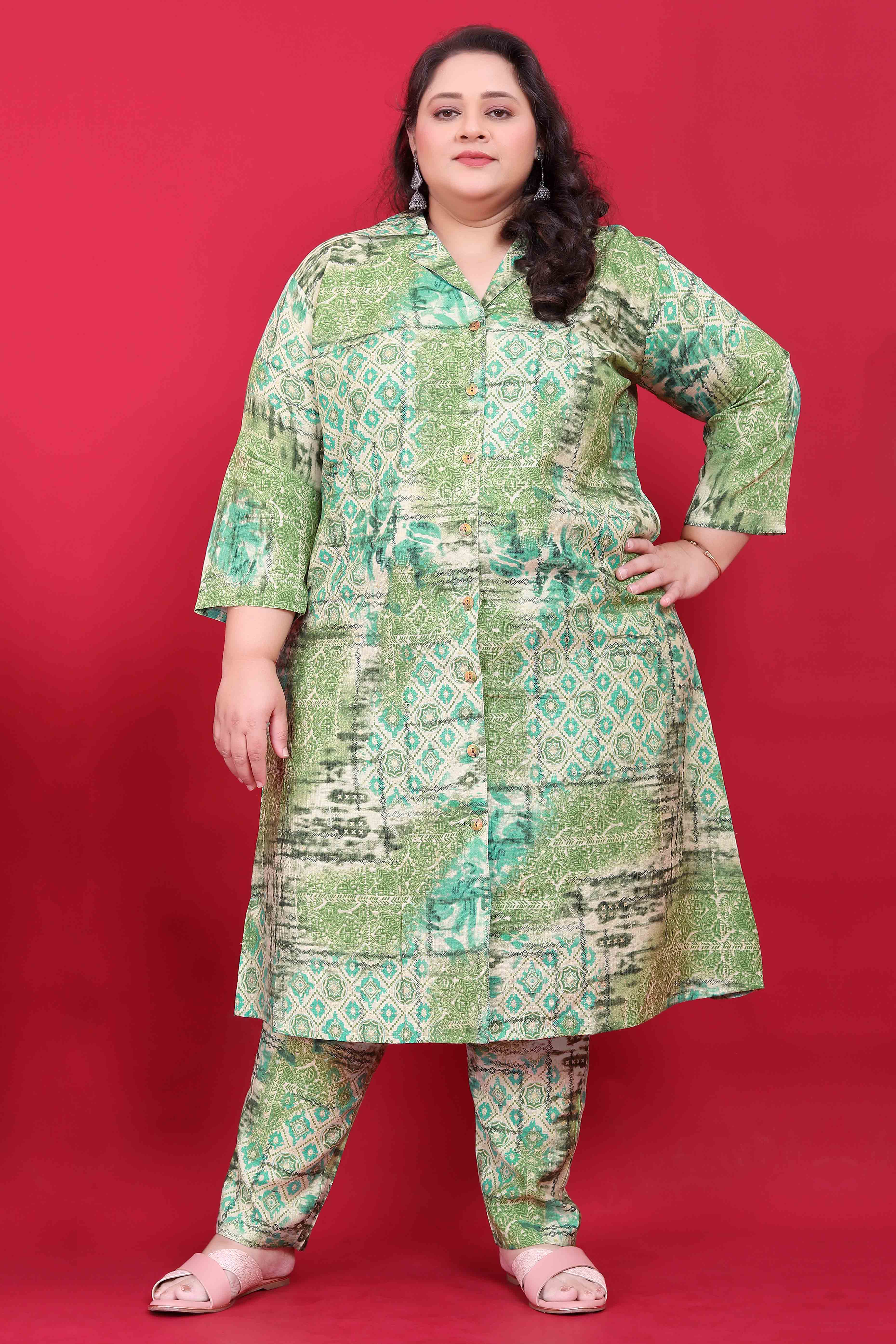 Green Geometric Printed Viscose Co-Ord Set