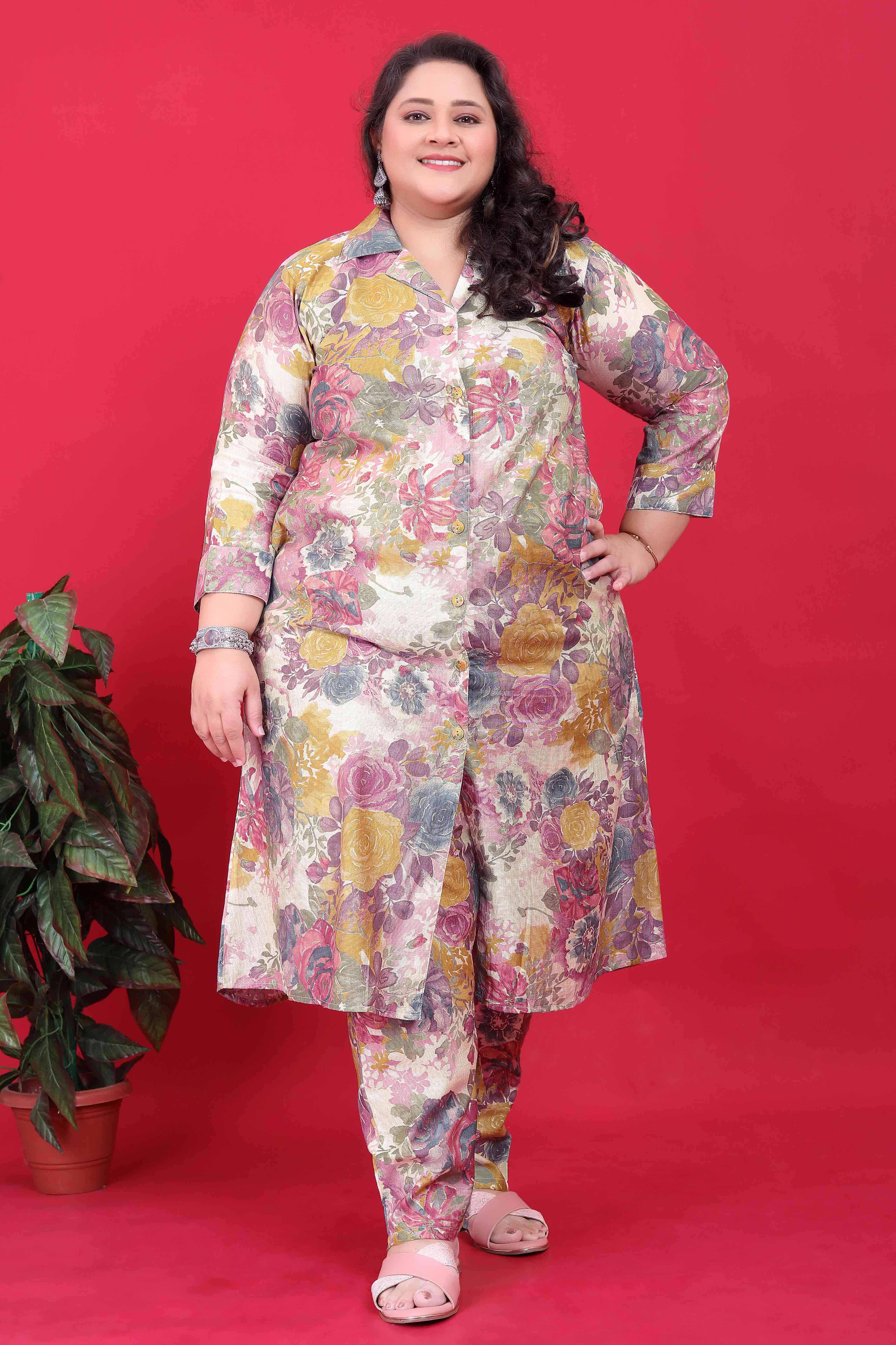 Wine Floral Printed Viscose Co-Ord Set