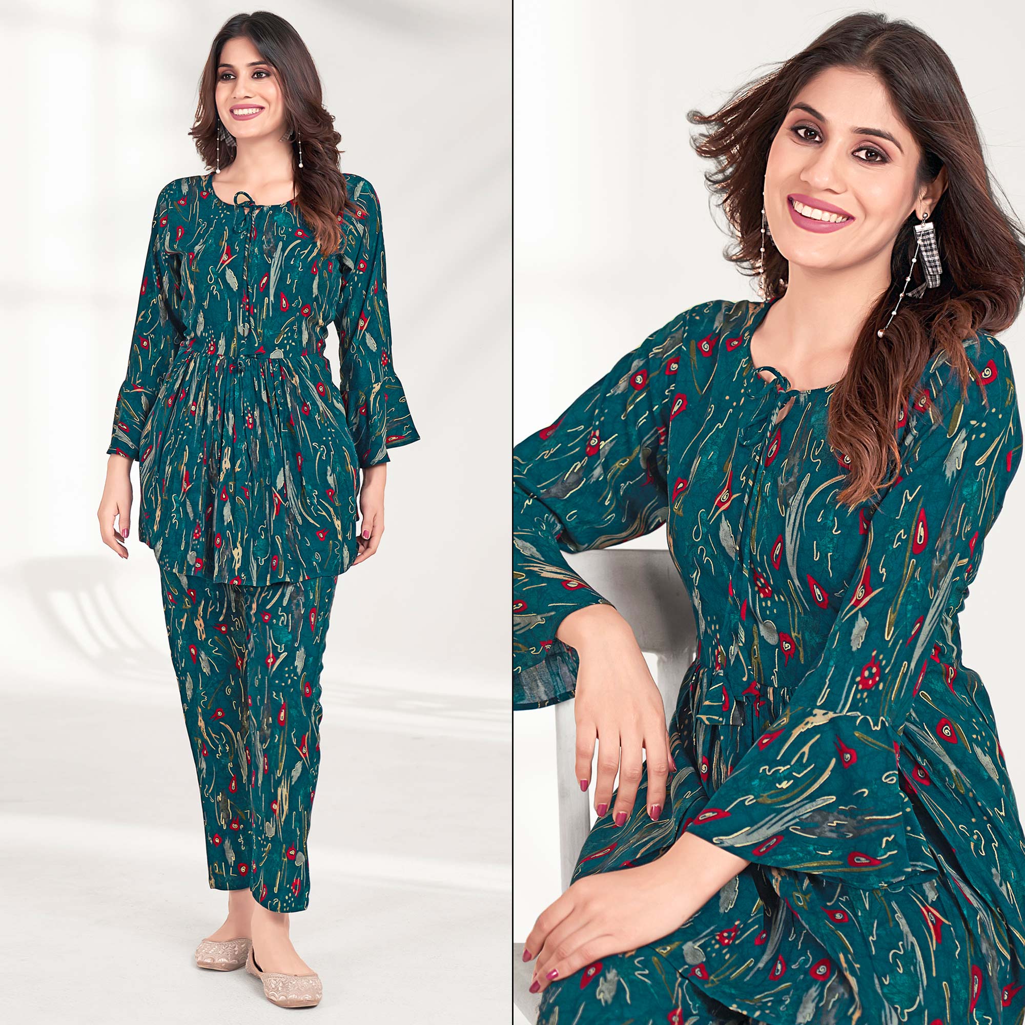 Morpich Foil Printed Rayon Co Ord Set