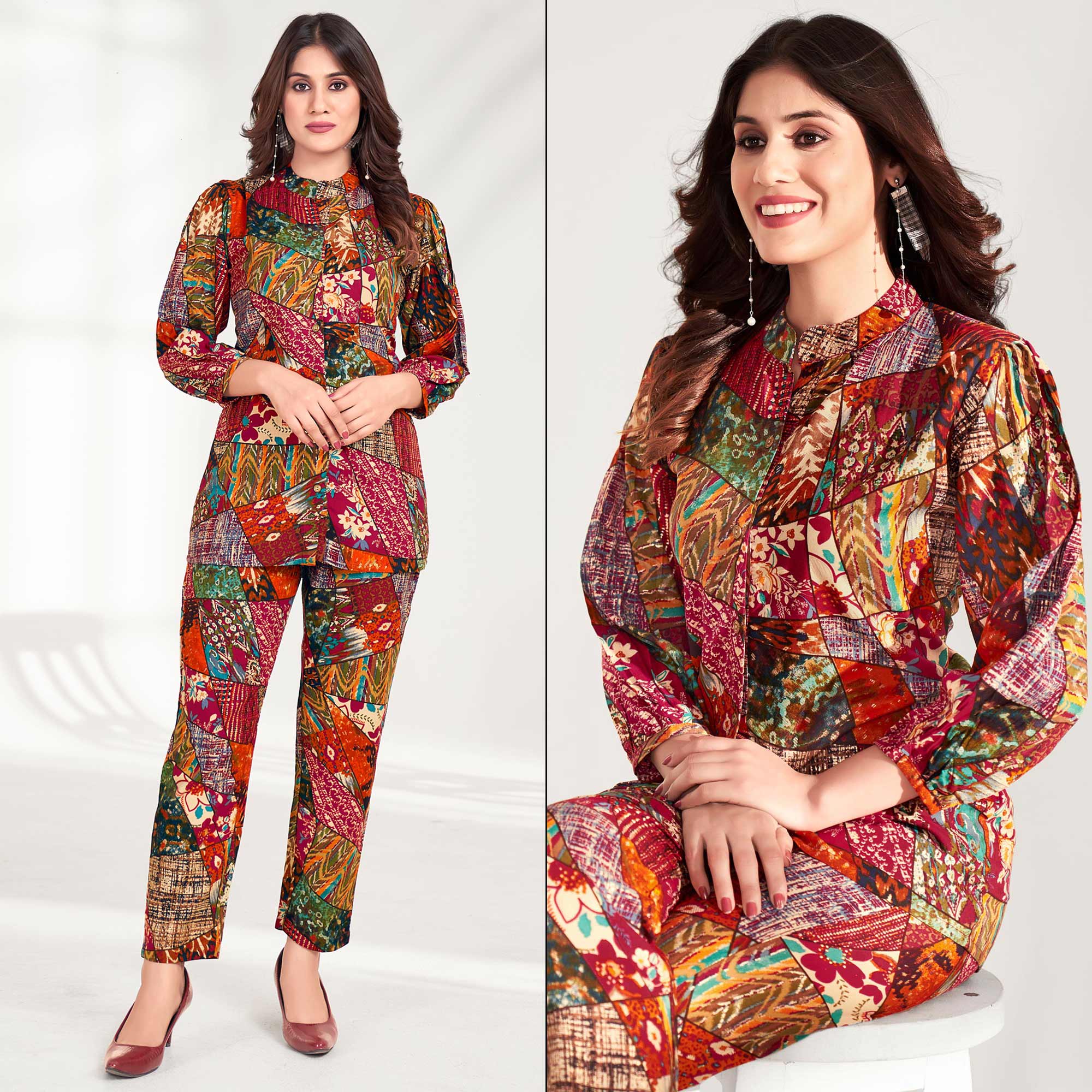 Multicolor Foil Printed Rayon Co Ord Set