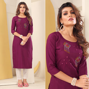 Purple Floral Embroidered Art Silk Kurti