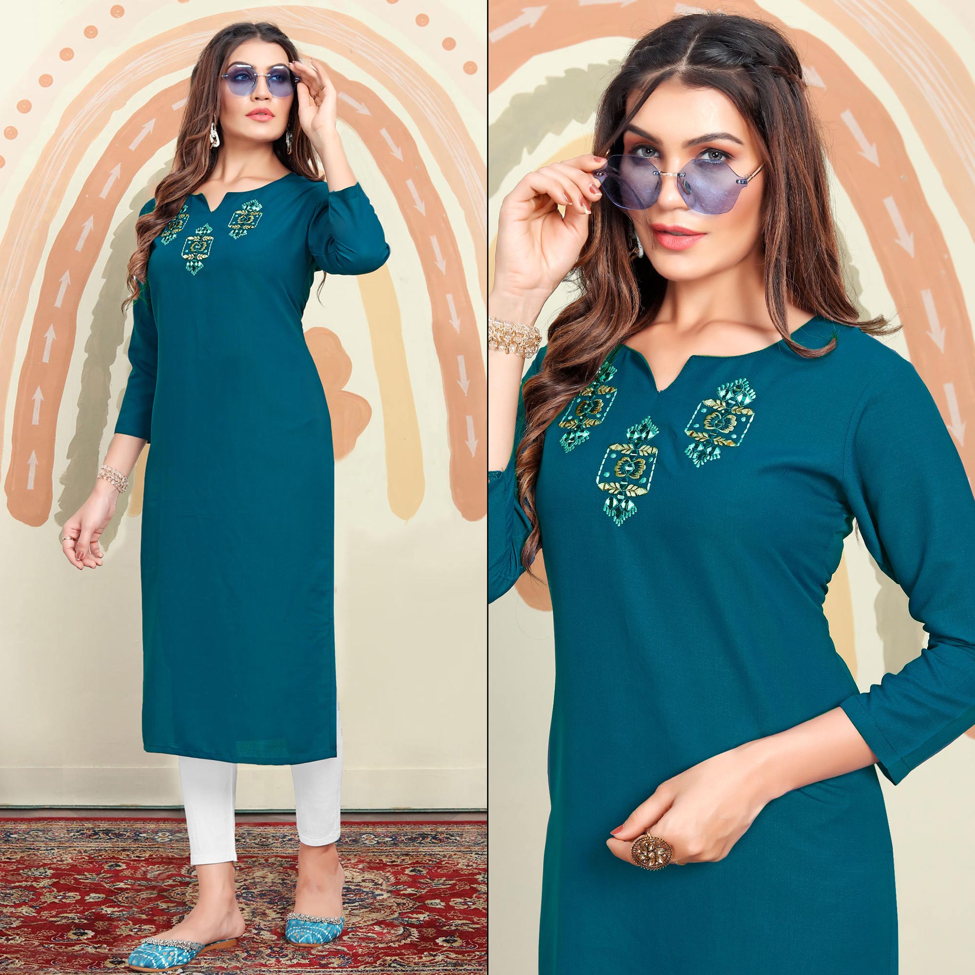 Morpich Mirror Embroidered Cotton Blend Kurti